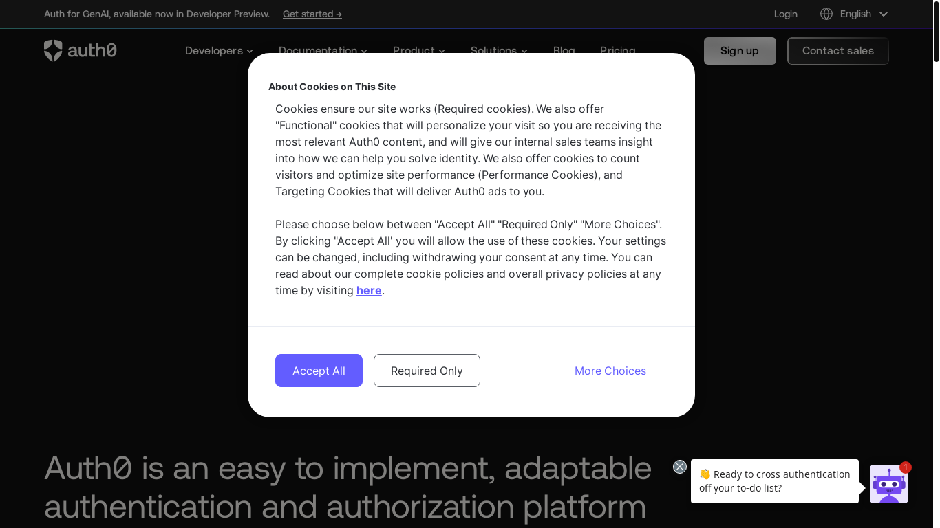 website screenshot of https://auth0.com/