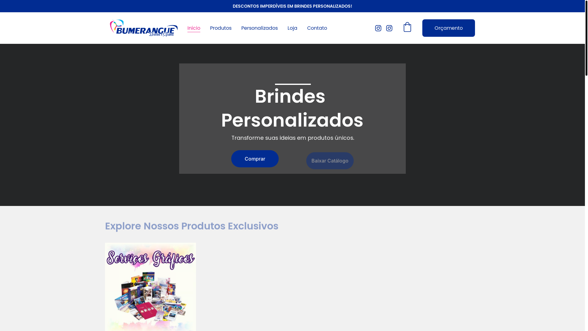 website screenshot of https://bumeranguebrindes.com.br/
