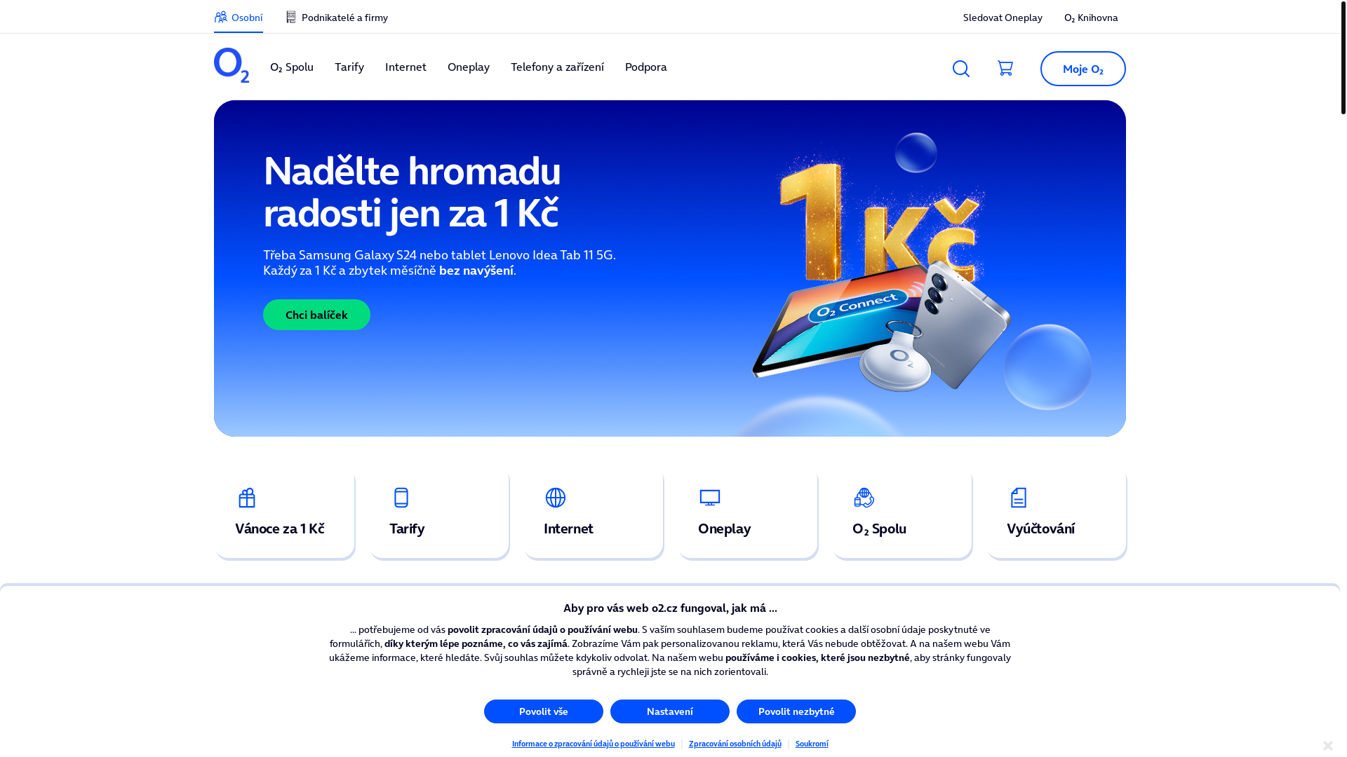 website screenshot of https://www.o2.cz/