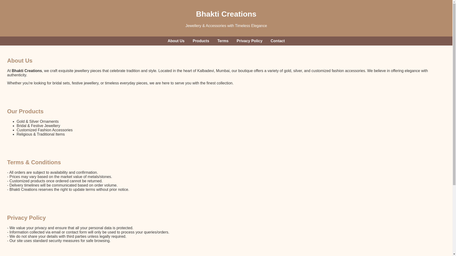 website screenshot of https://bhakticreations.shop/
