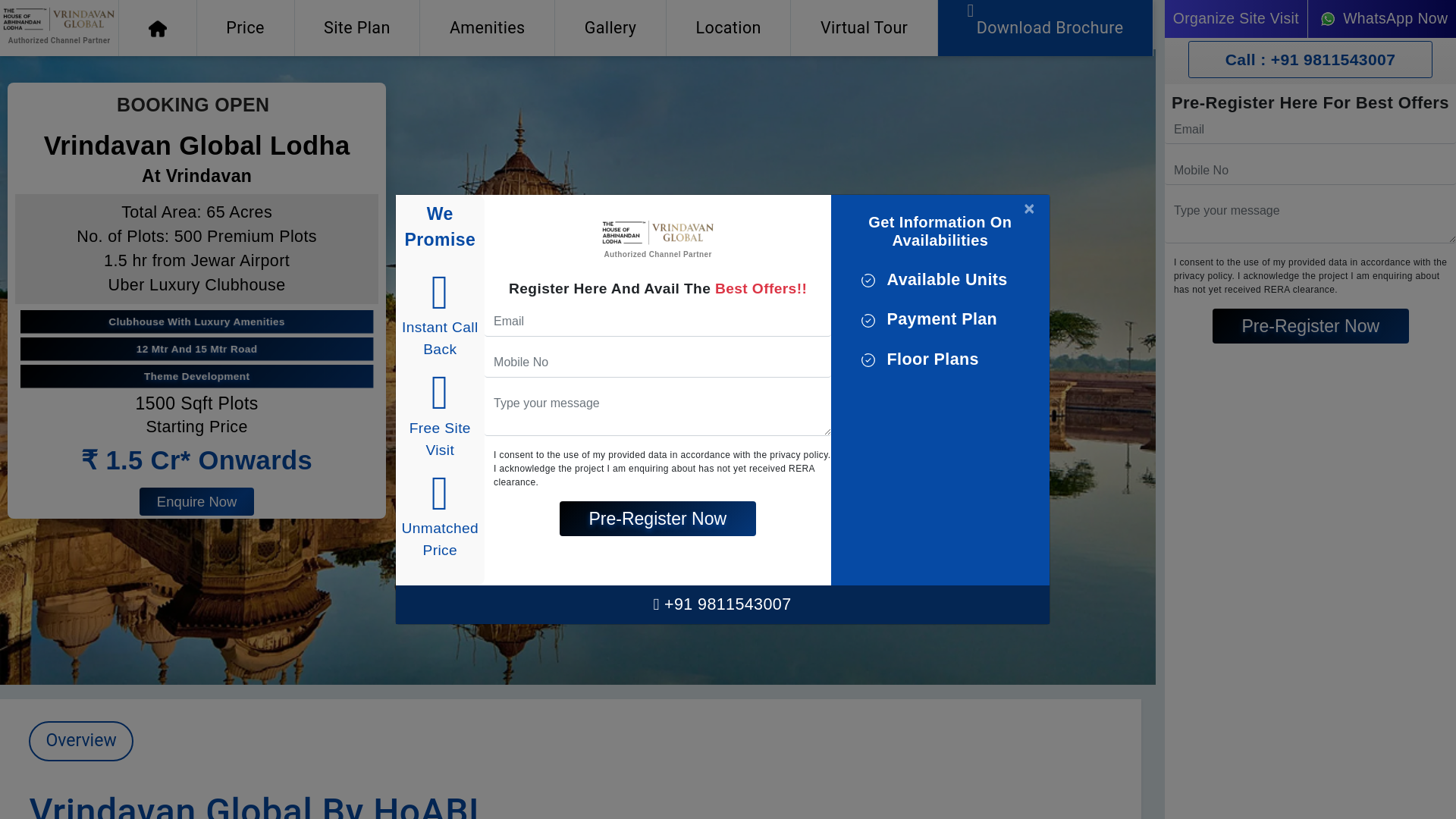 website screenshot of https://vrindavanglobal-hoablplots.in/