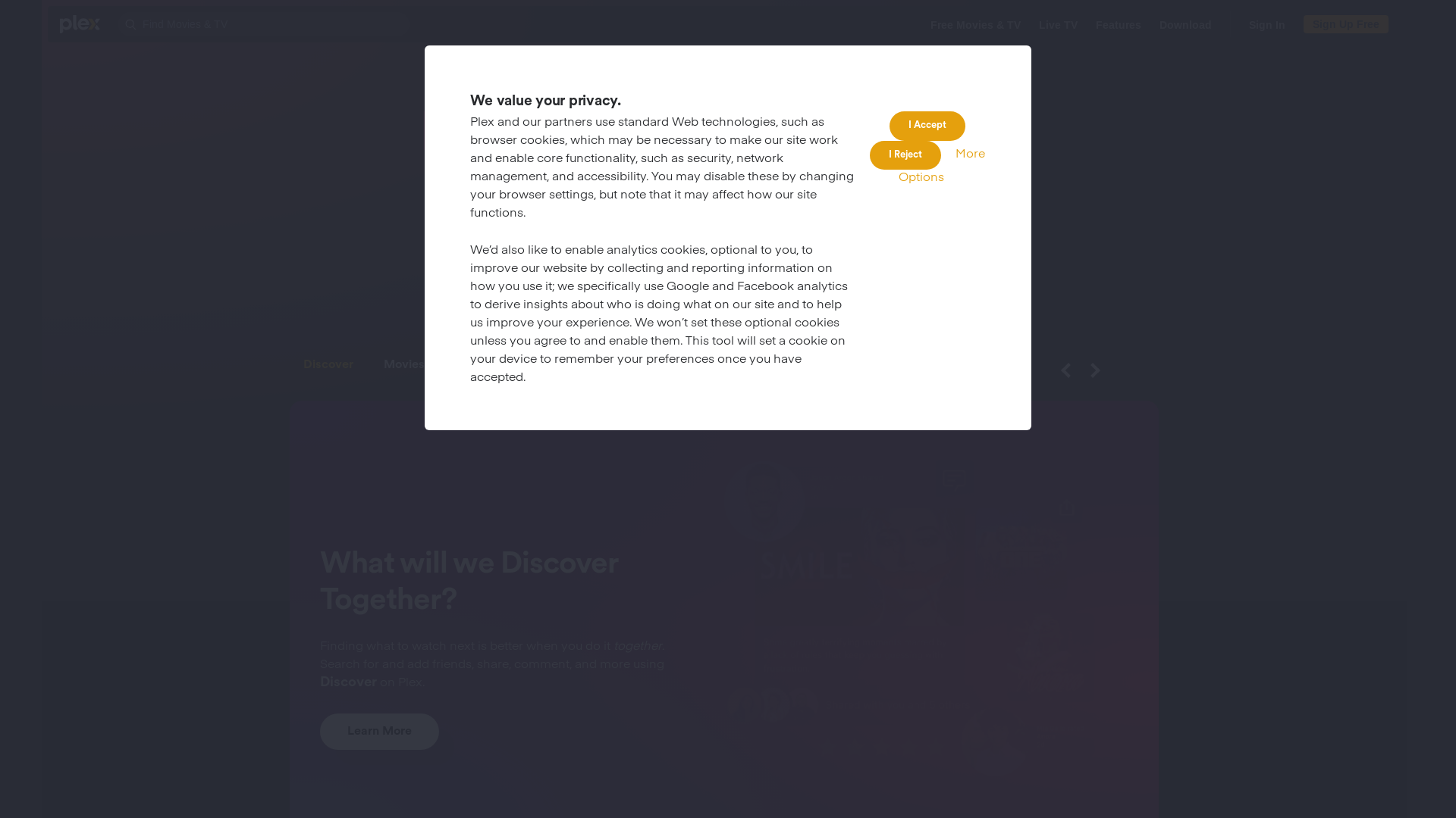 website screenshot of https://plexapp.com