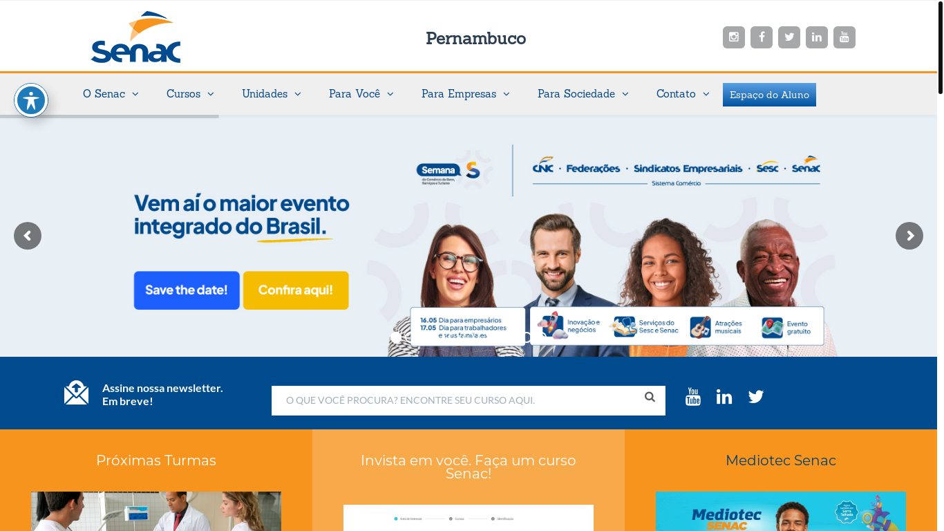 website screenshot of https://pe.senac.br/