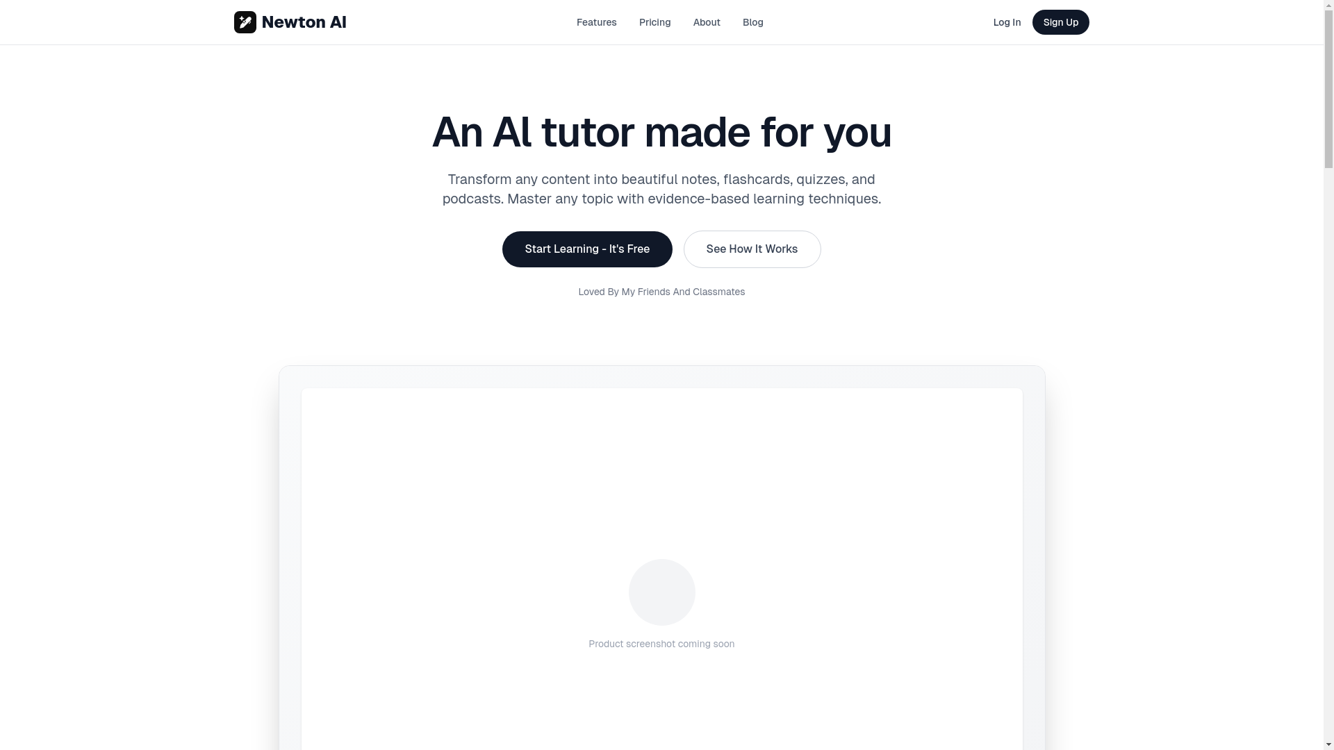 website screenshot of https://newtonstudy.app/