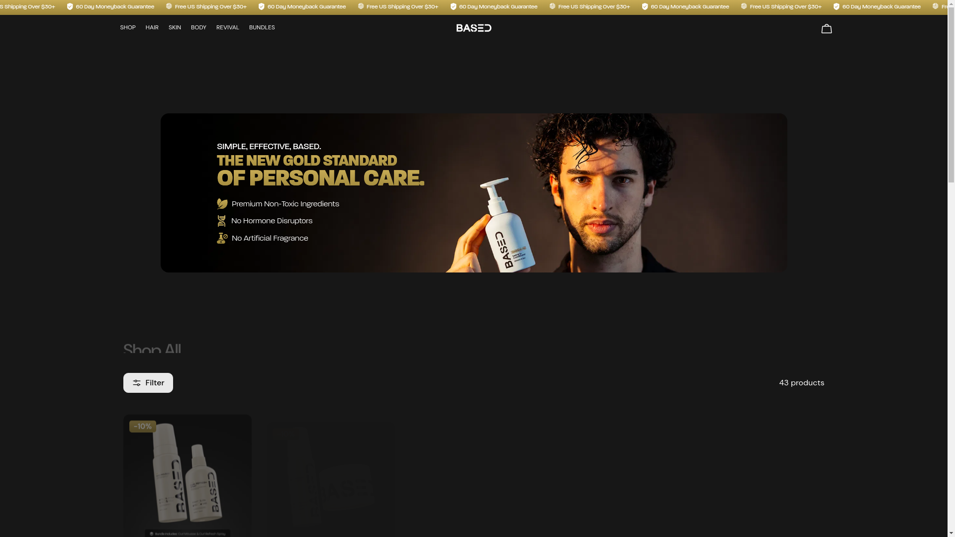 website screenshot of https://basebodywork.com/collections/all