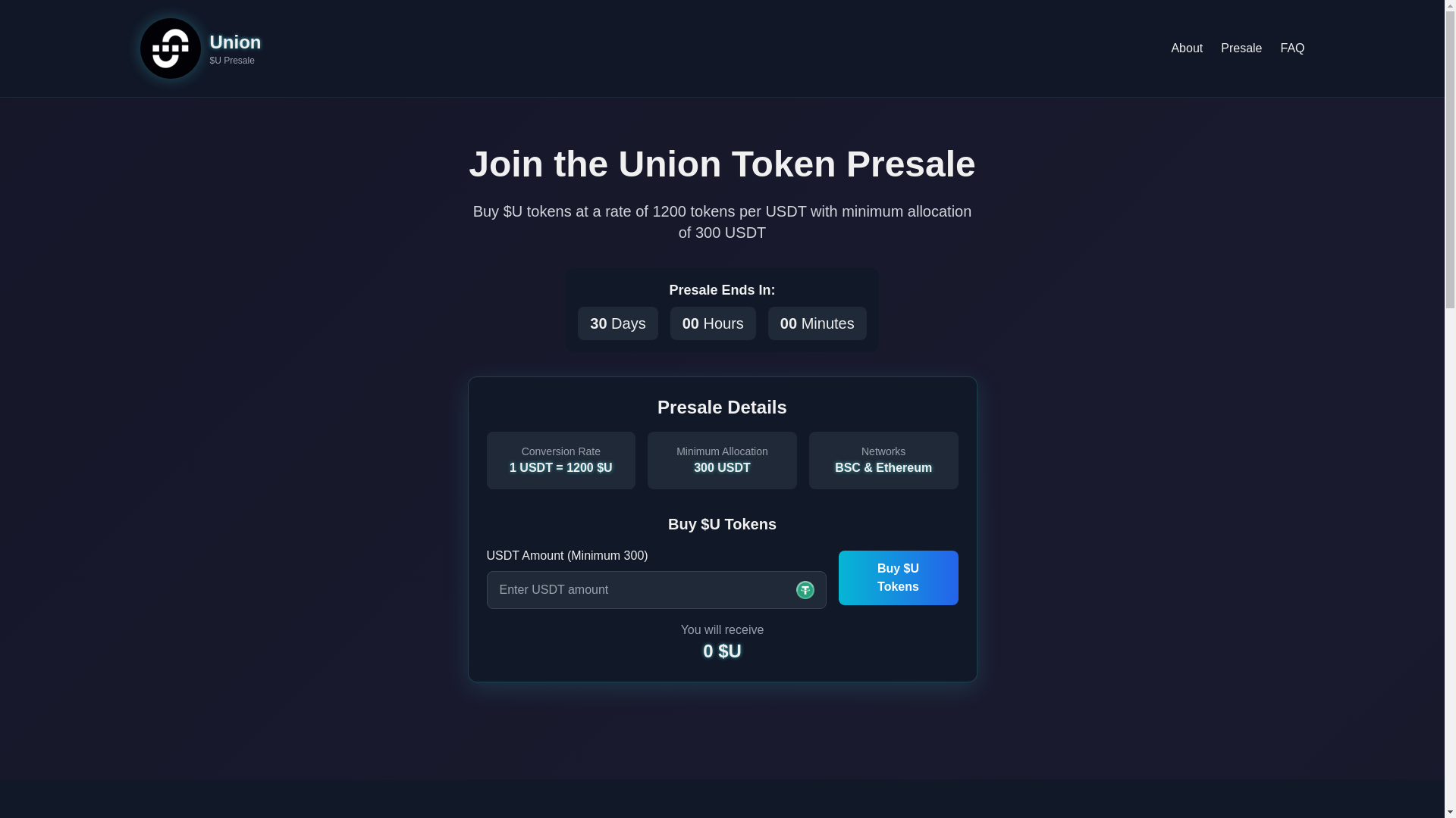 website screenshot of https://uniontoken.sale/