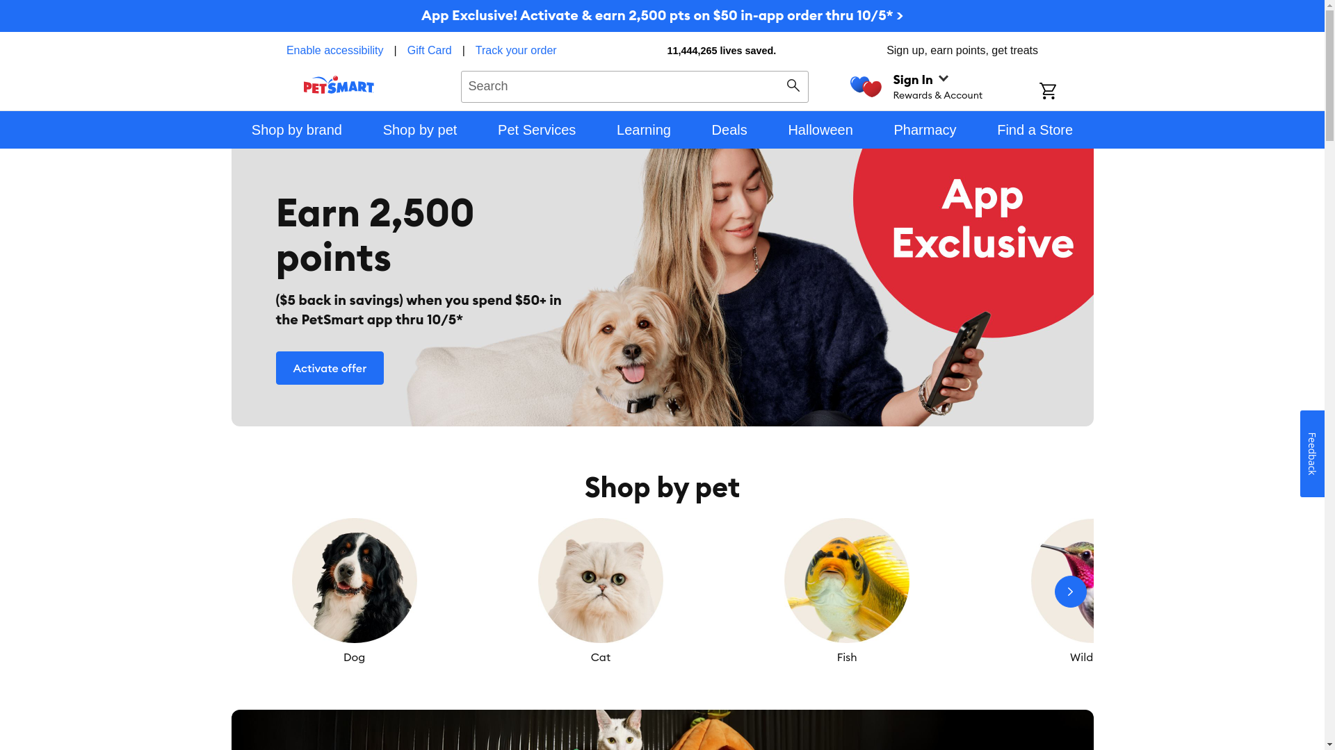 website screenshot of https://www.petsmart.com/