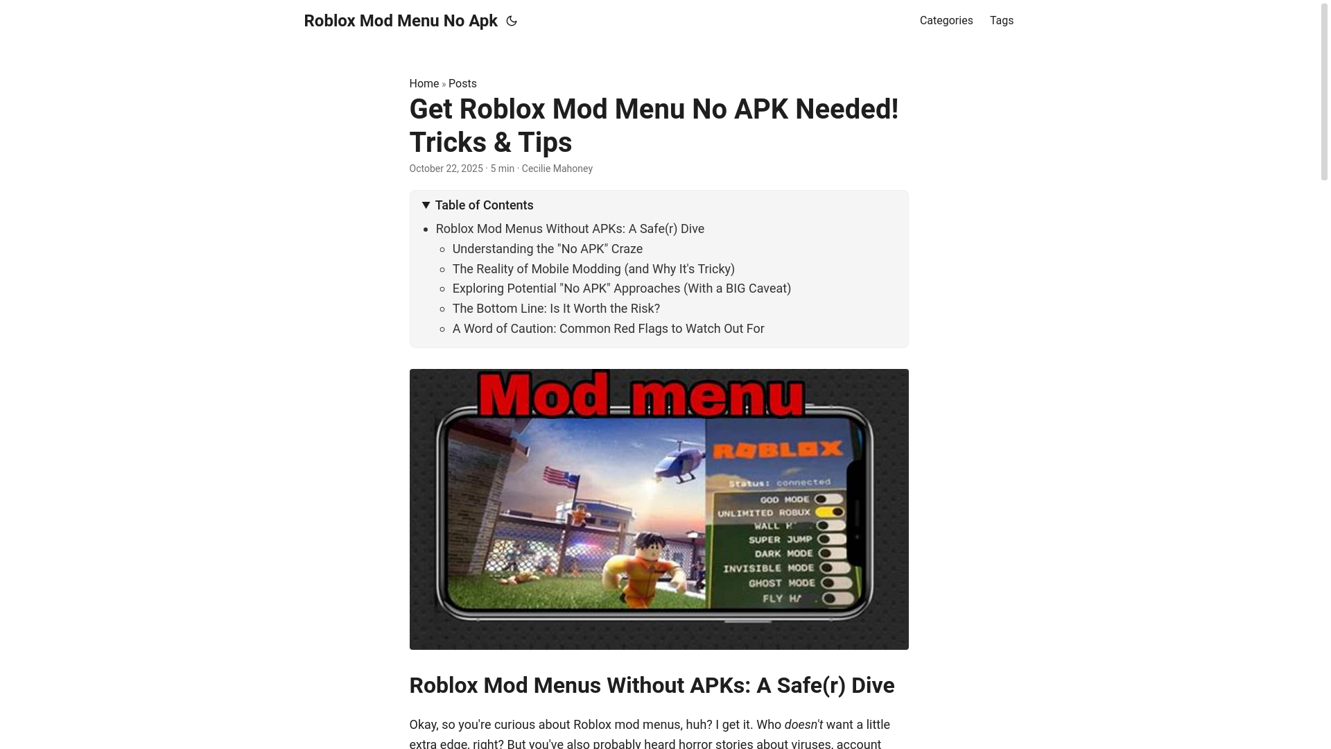 website screenshot of https://roblox-mod-menu-no-apk.pages.dev/