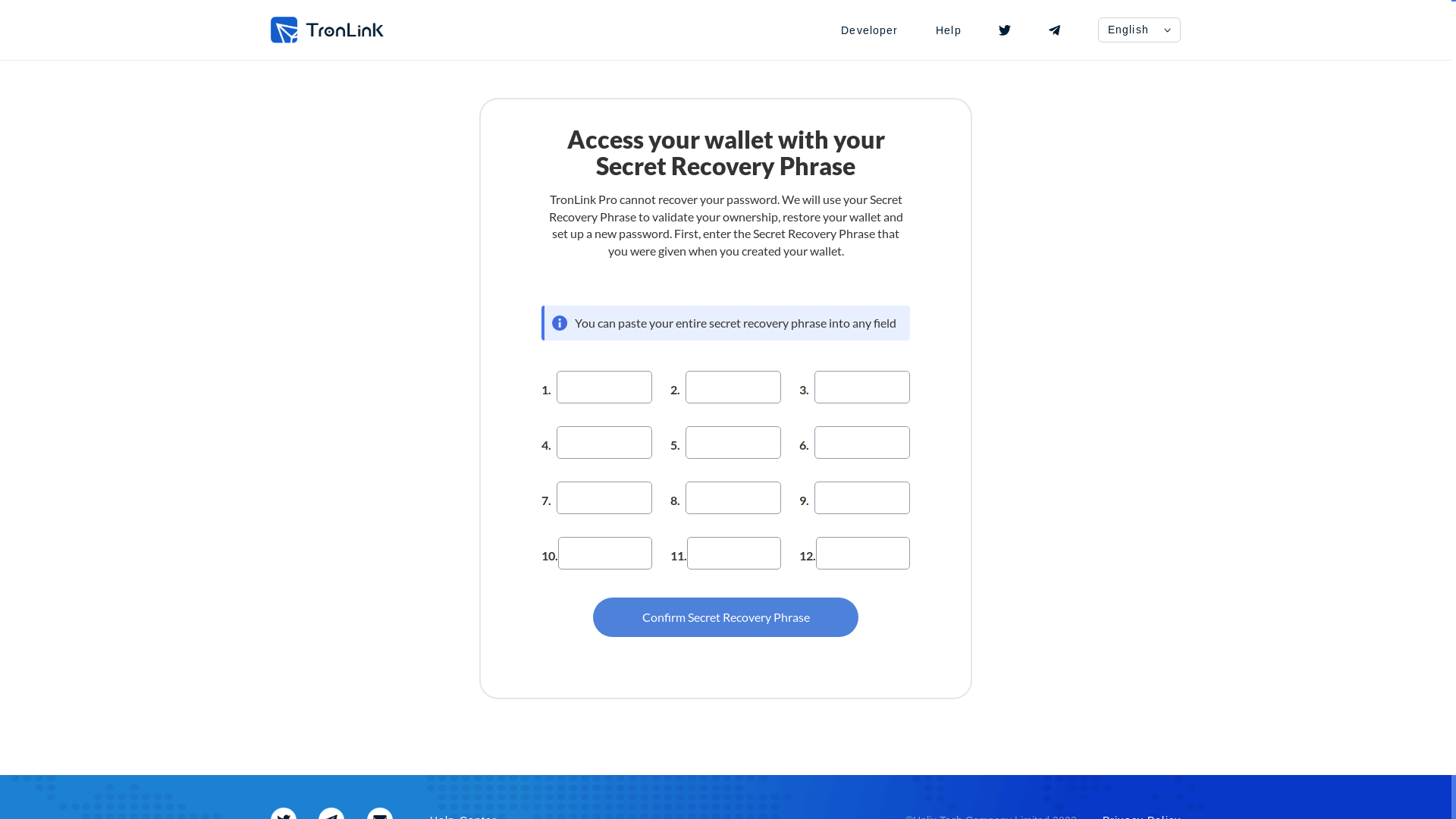 website screenshot of https://tronlink-wallet.at/access.php