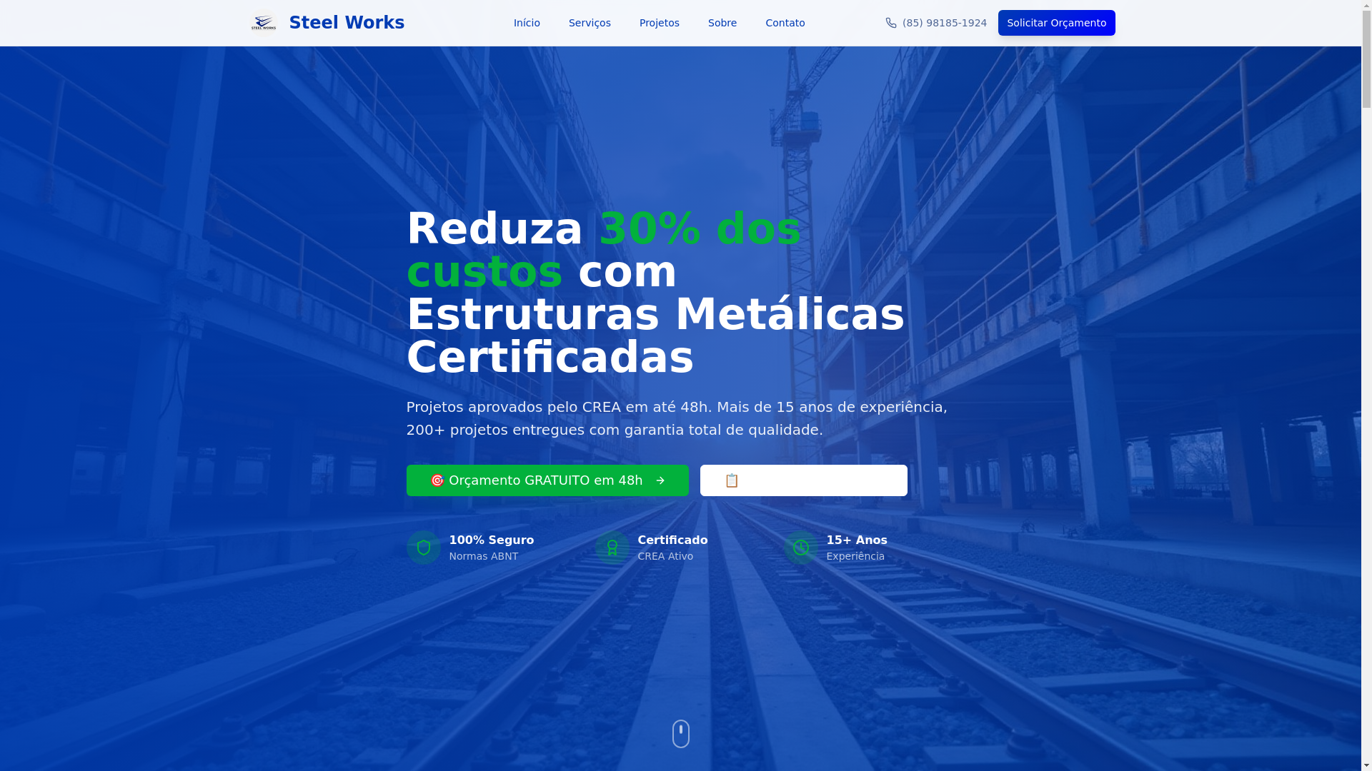 website screenshot of https://steelworkseng.com.br/