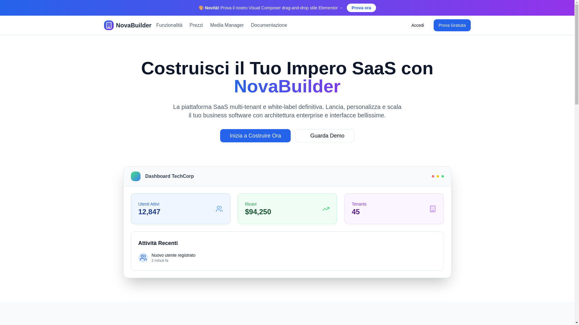 website screenshot of https://novabuilder.it/