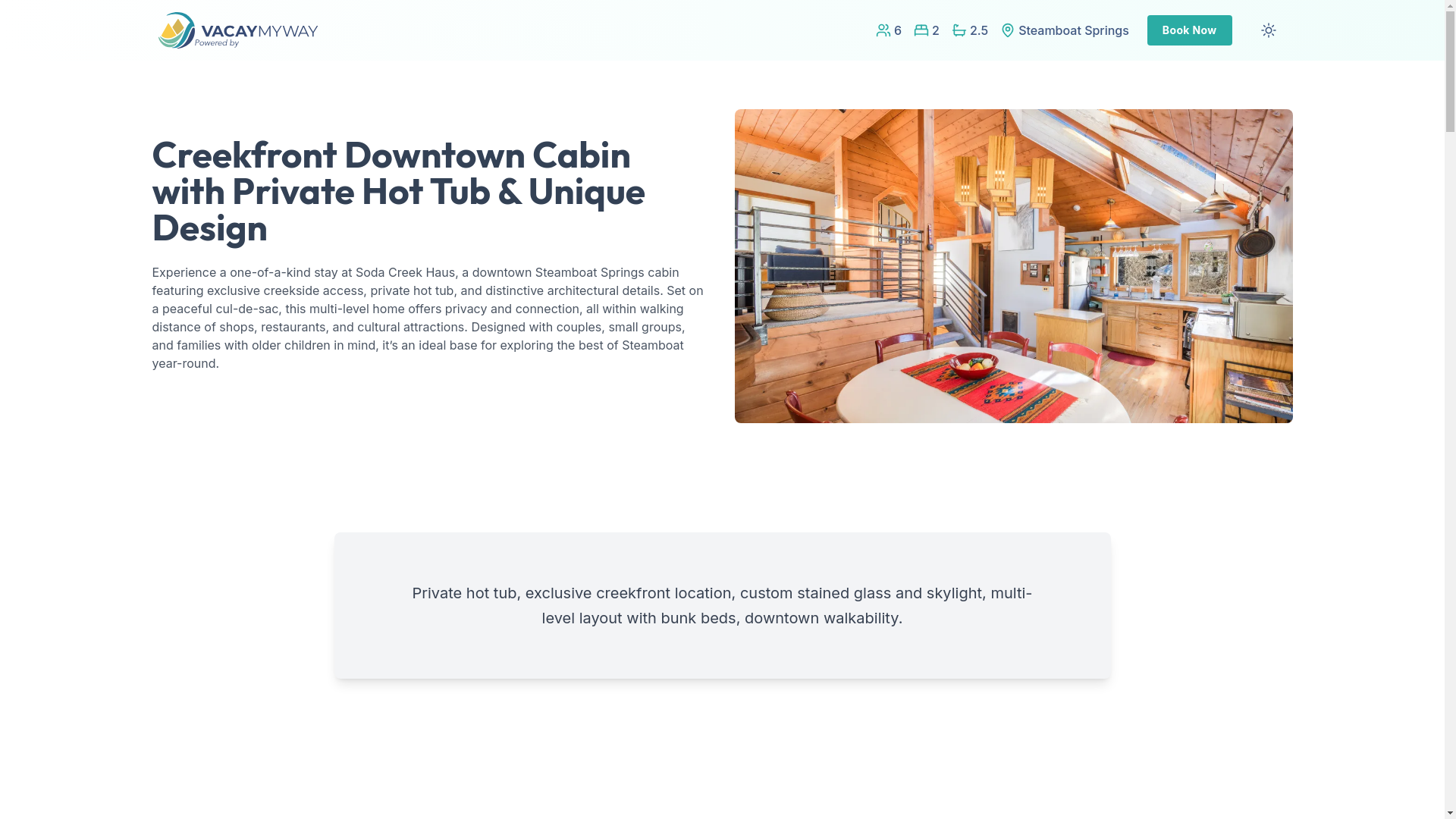 website screenshot of https://sodacreekcabin.house/