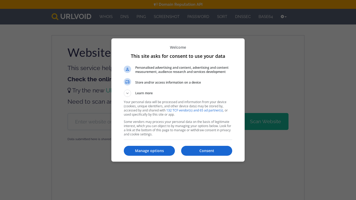 website screenshot of https://www.urlvoid.com/