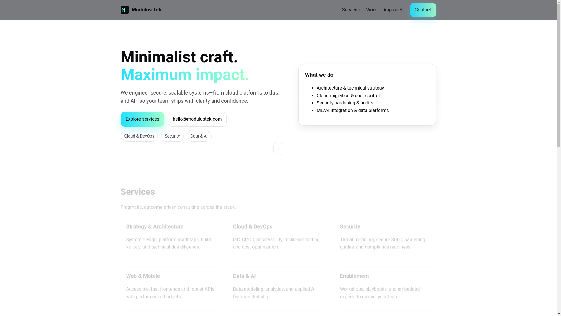 website screenshot of https://modulustek.pages.dev/
