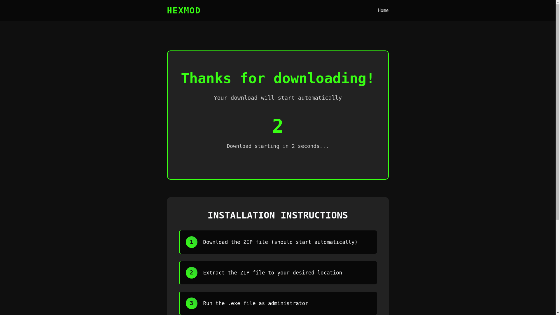 website screenshot of https://hexmods.github.io/download/