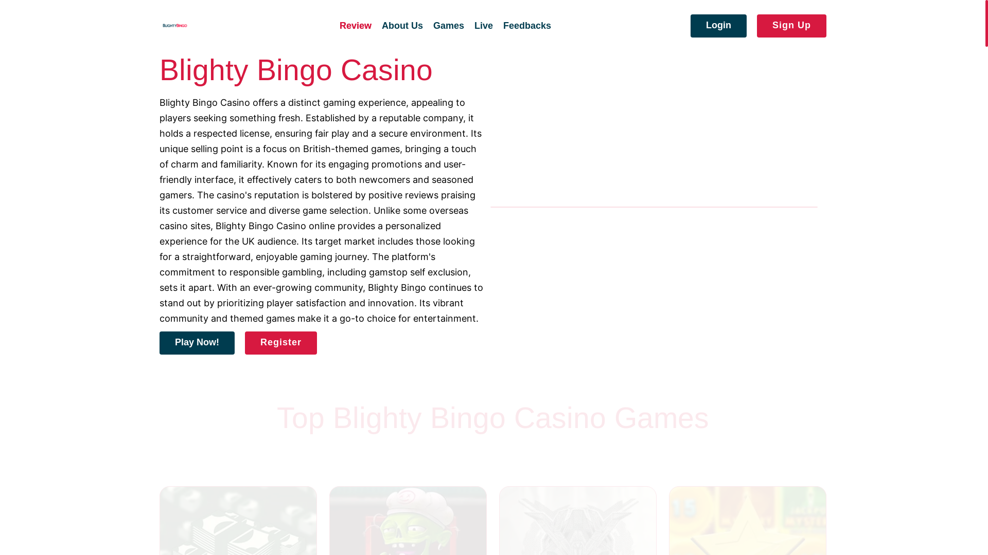 website screenshot of https://blightybingocasino.co.uk/