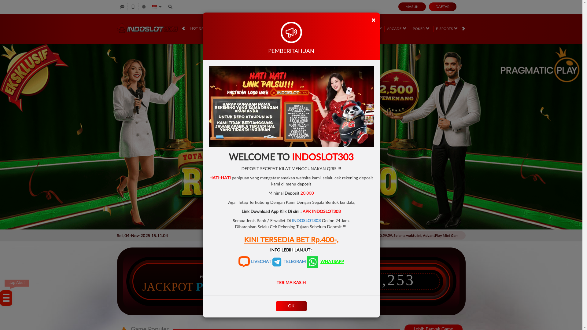 website screenshot of https://indoslot303w.store/