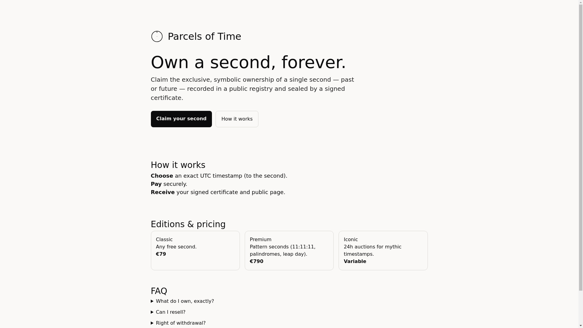 website screenshot of https://parcelsoftime.com/
