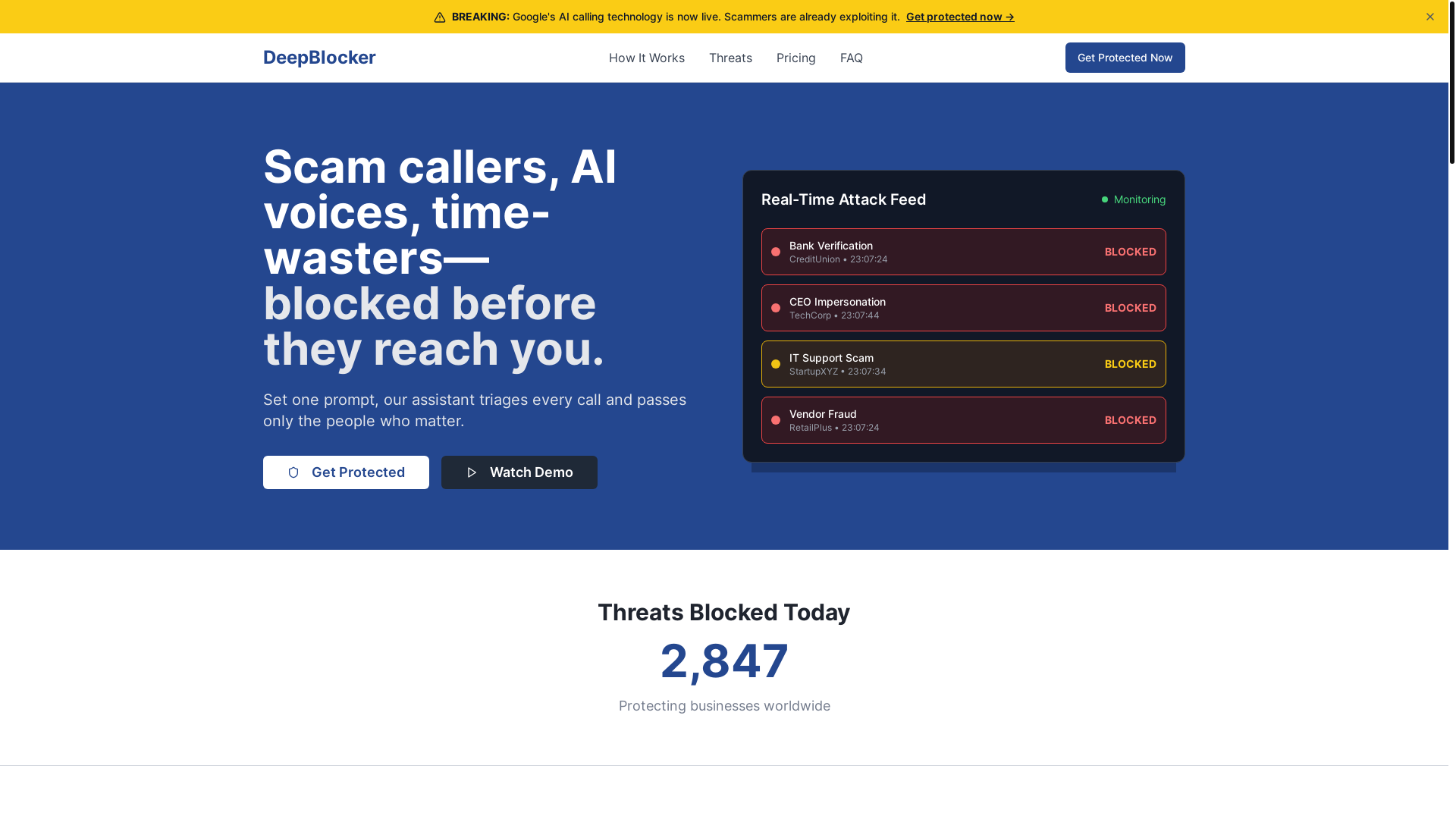 website screenshot of https://deepblocker.ai/
