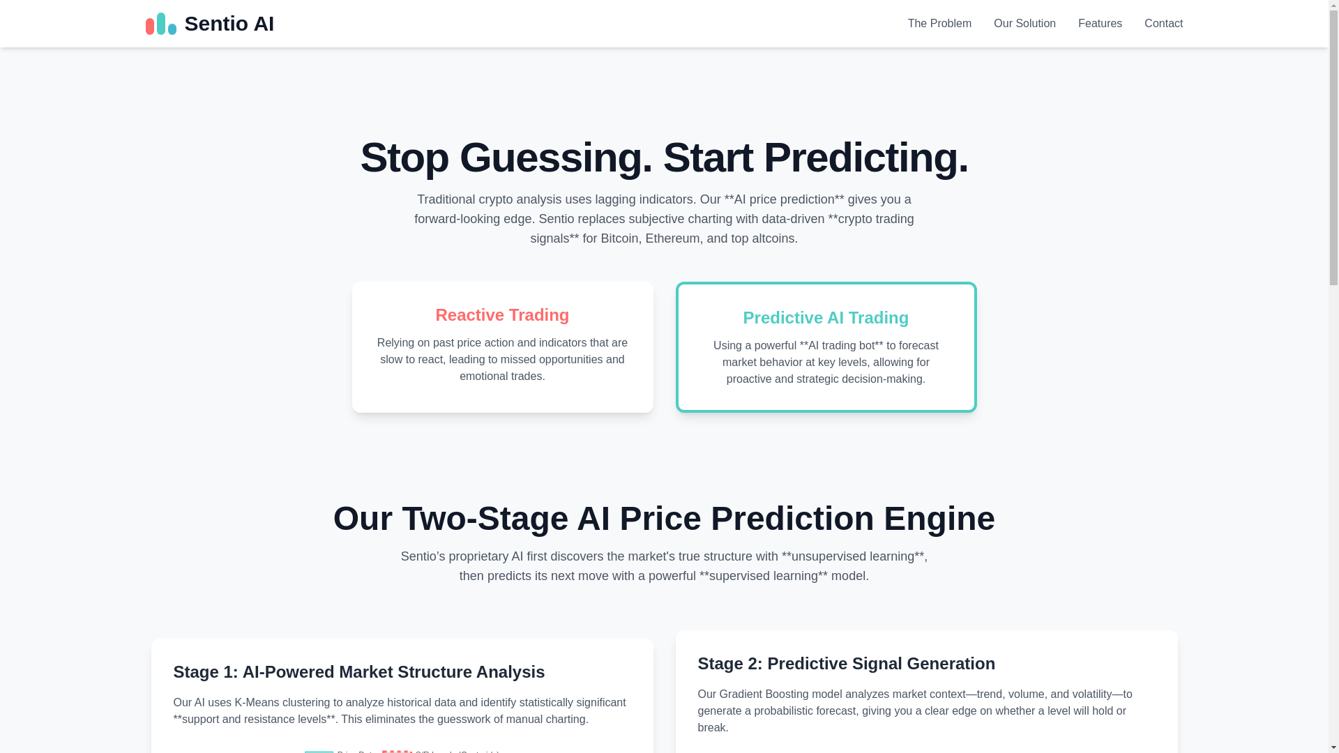 website screenshot of https://sentioai.trade/