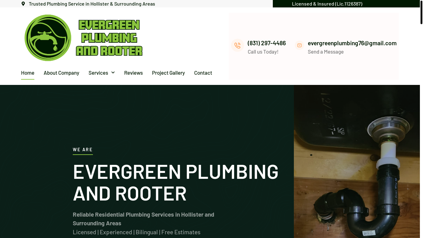 website screenshot of https://evergreenplumbingrooterca.com/