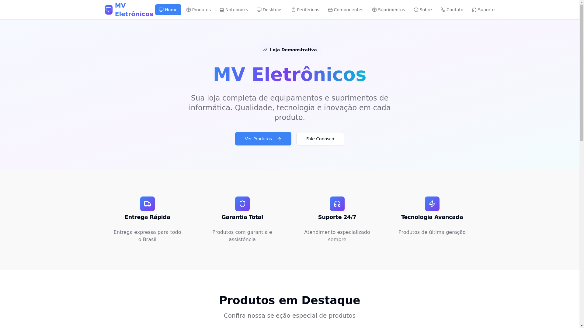 website screenshot of https://mveletronicos.shop/