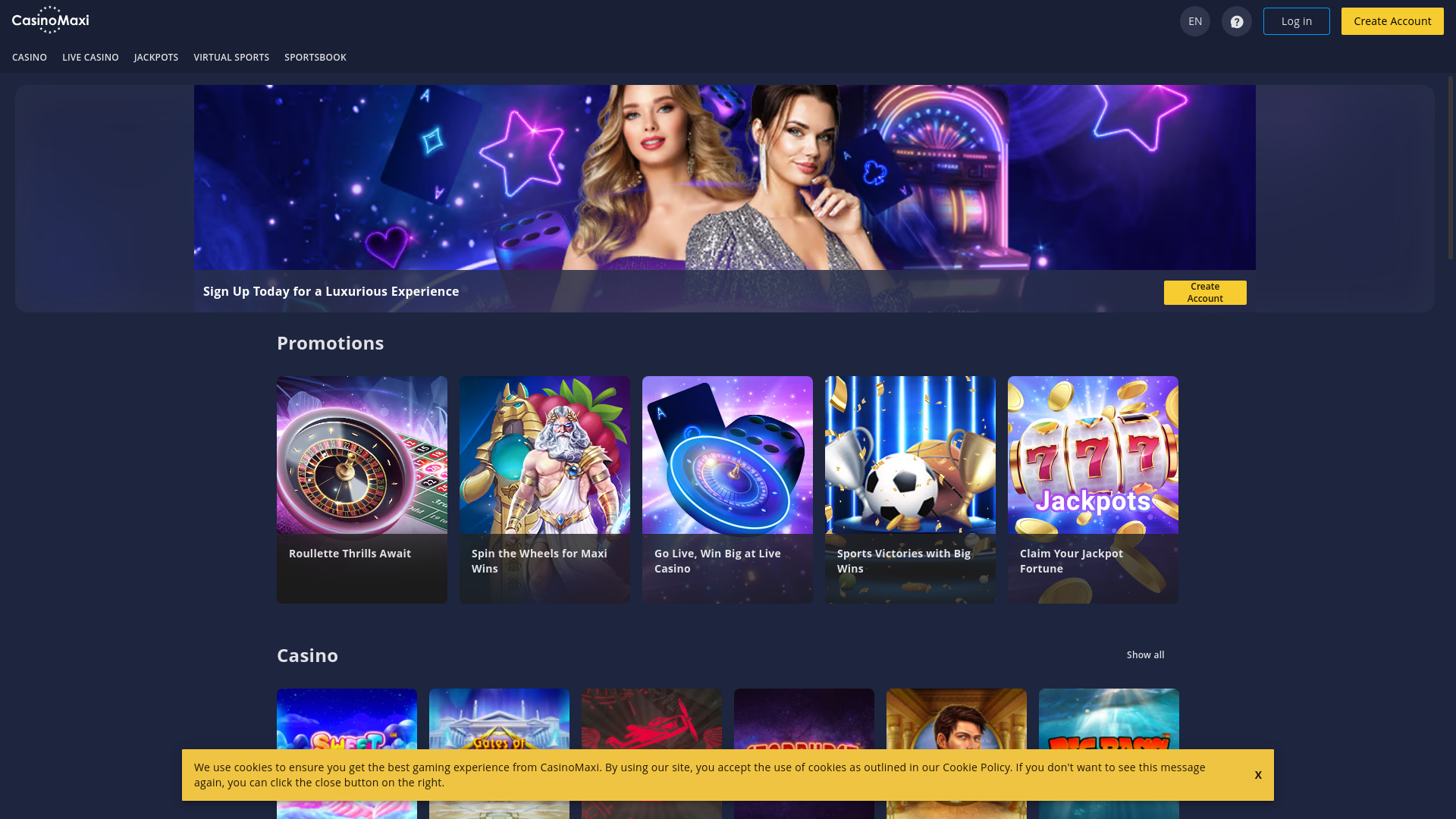 website screenshot of https://casinomaxi918.com/
