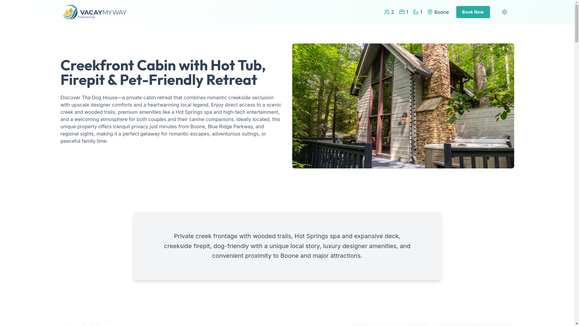 website screenshot of https://intimatewoods.vacations/