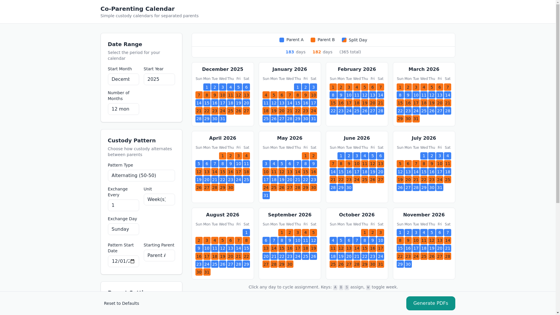 website screenshot of https://coparenting-calendar.com/
