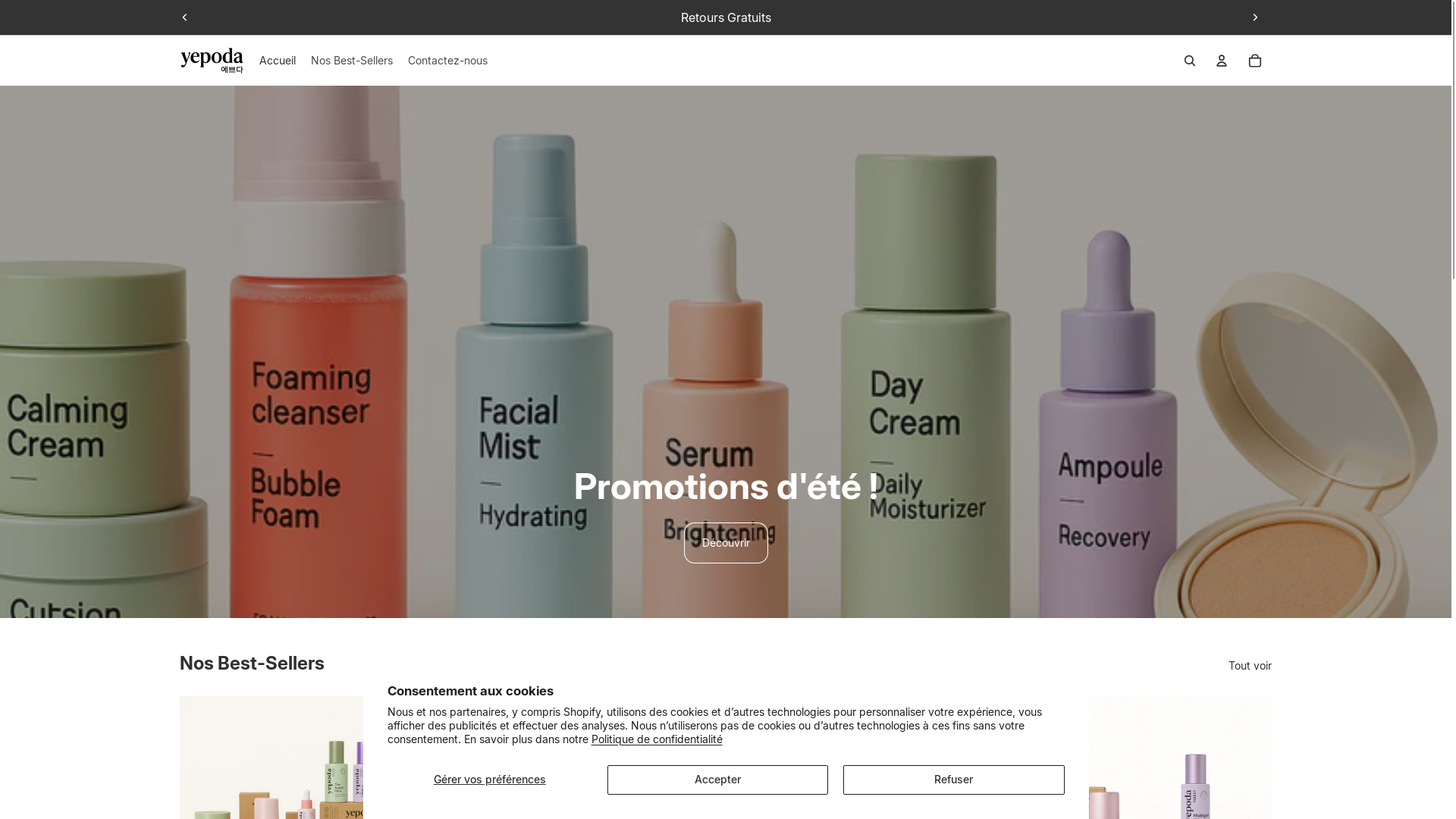 website screenshot of https://yepo-skincare.com/