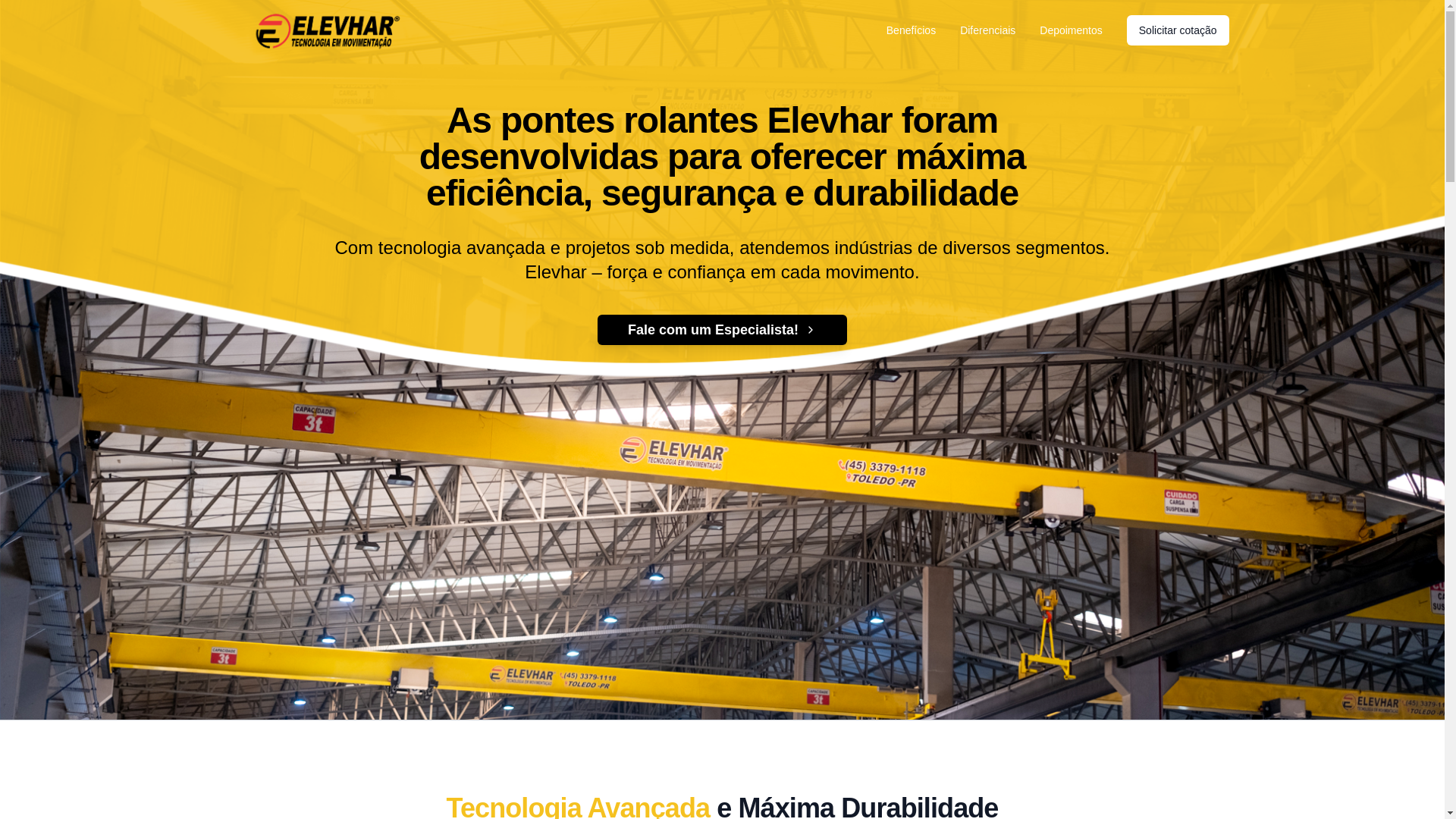 website screenshot of https://elevhar.ind.br/