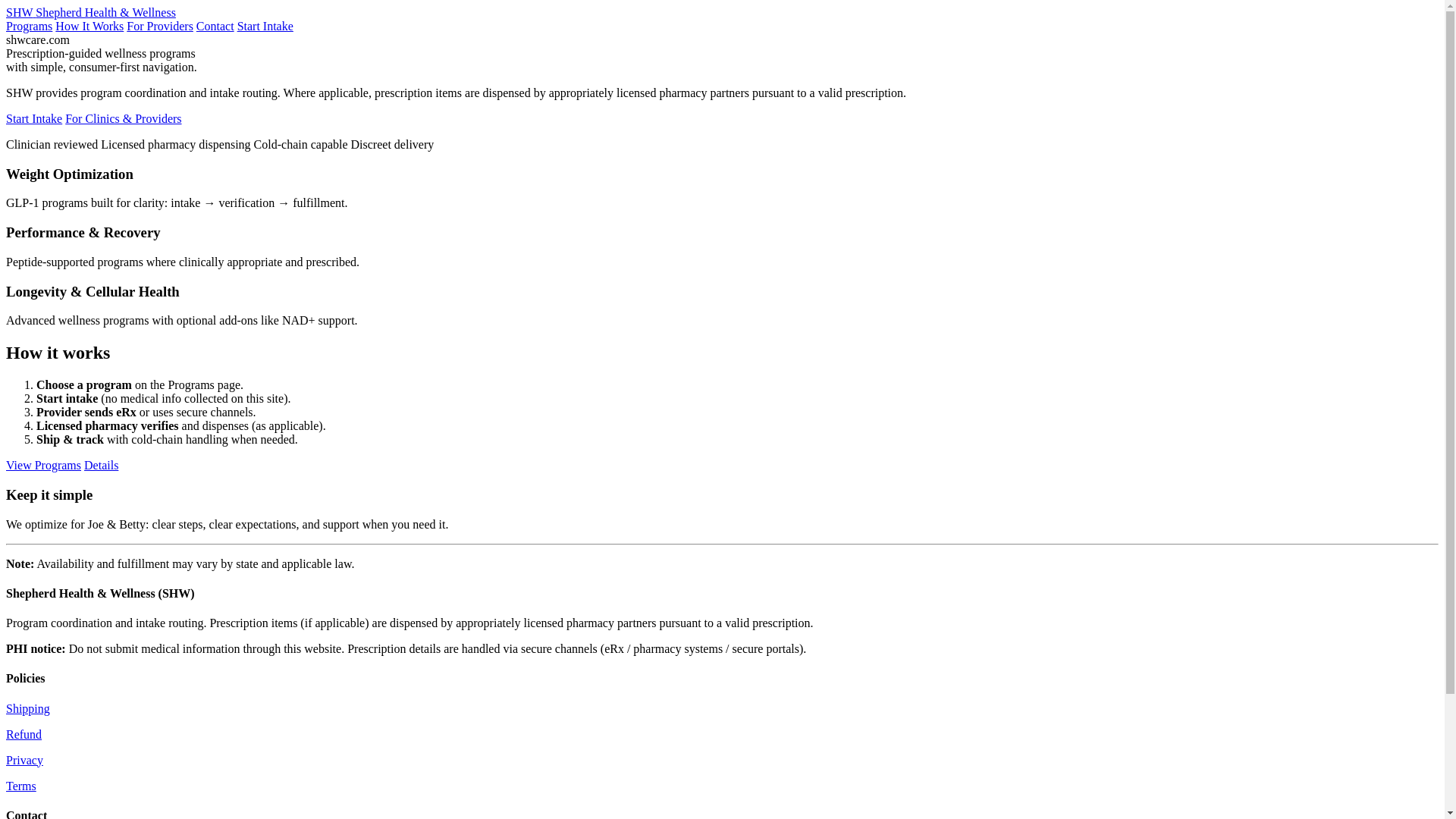 website screenshot of https://shwcare.com/