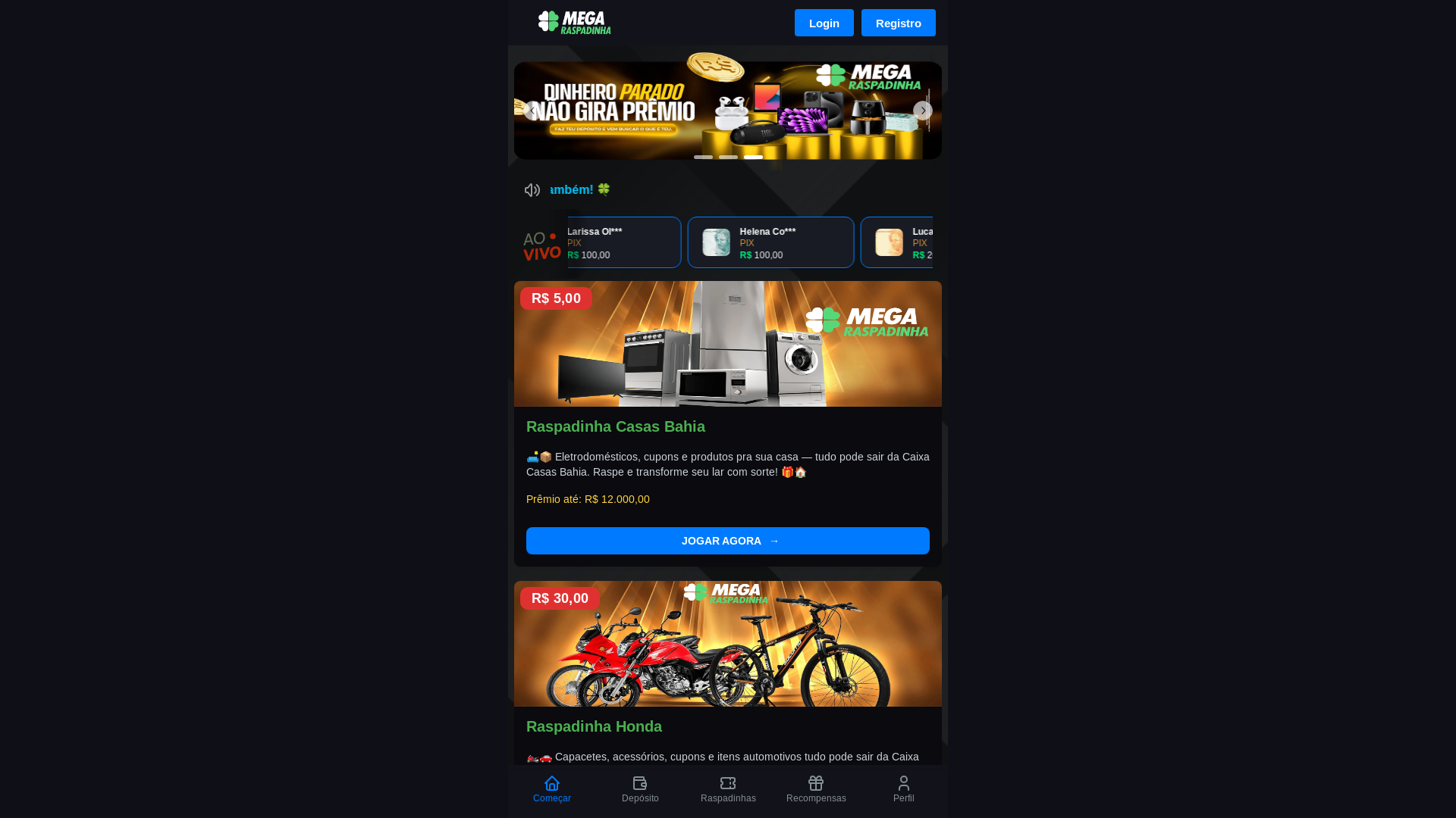 website screenshot of https://raspadinhahit.com/