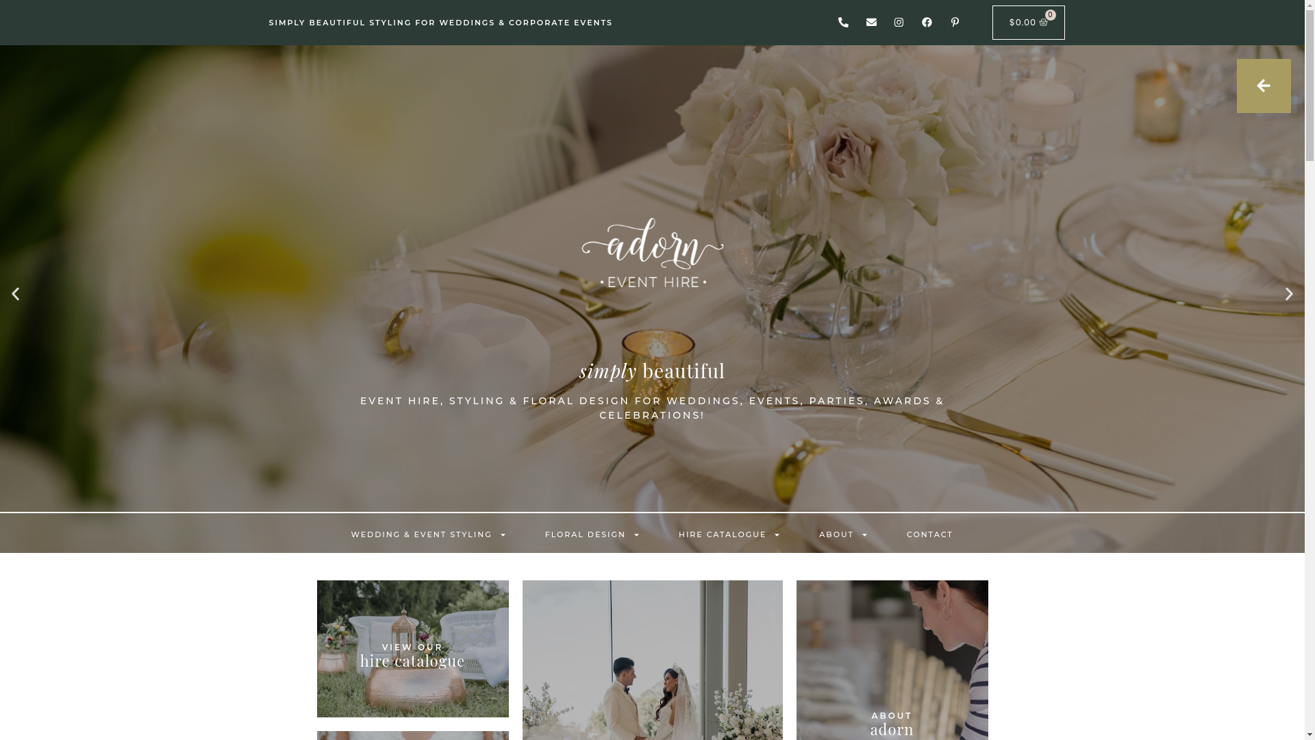 website screenshot of https://www.adorneventhire.com.au/