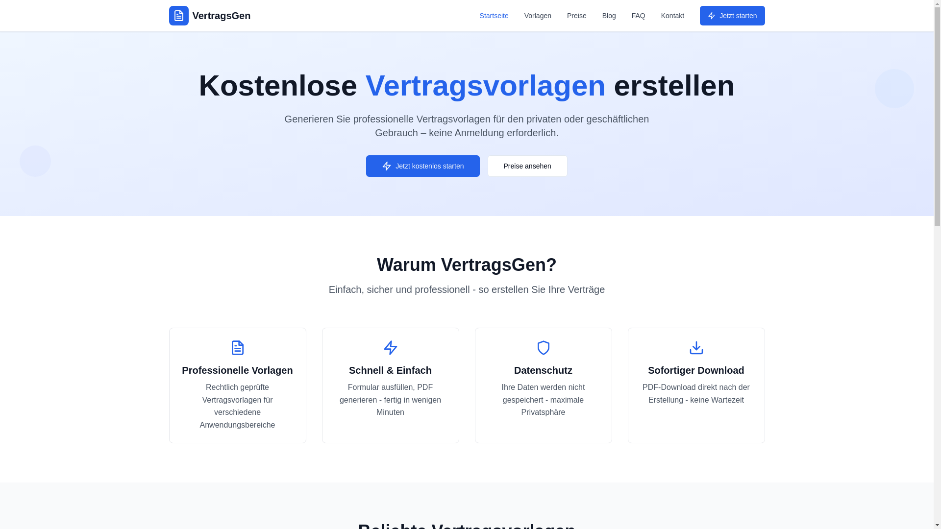 website screenshot of https://vertragmacher.de/