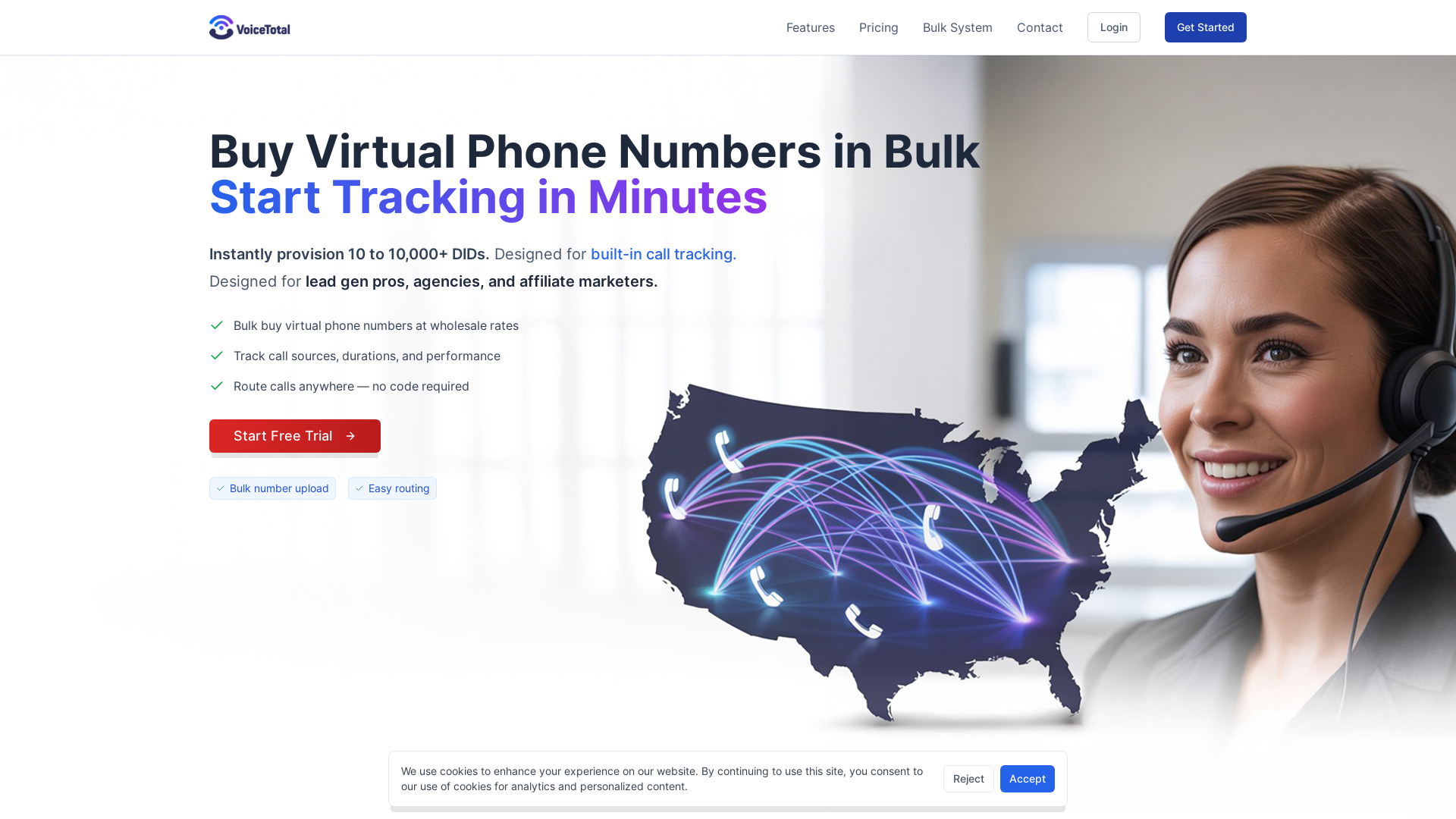website screenshot of https://voicetotalmarketing.com/