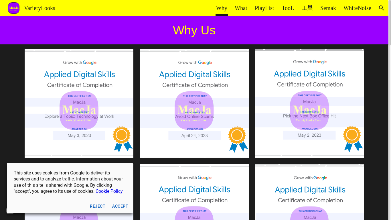 website screenshot of https://varietylooks.com/