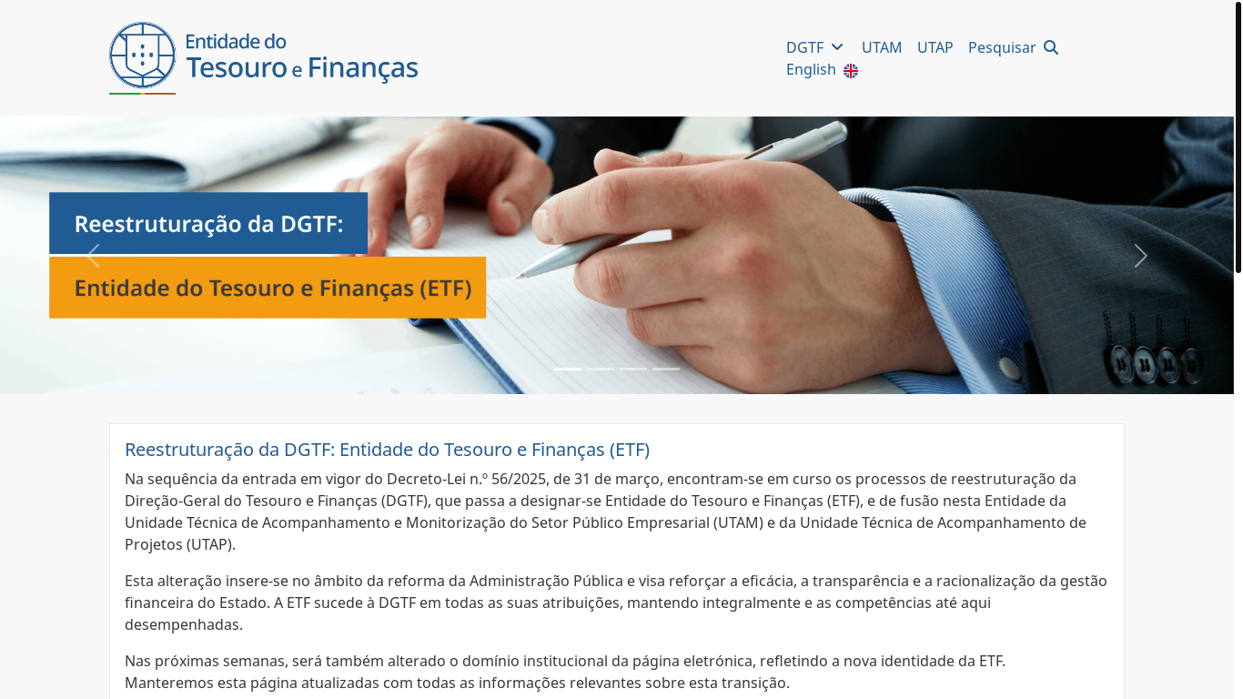 website screenshot of https://www.etf.gov.pt/