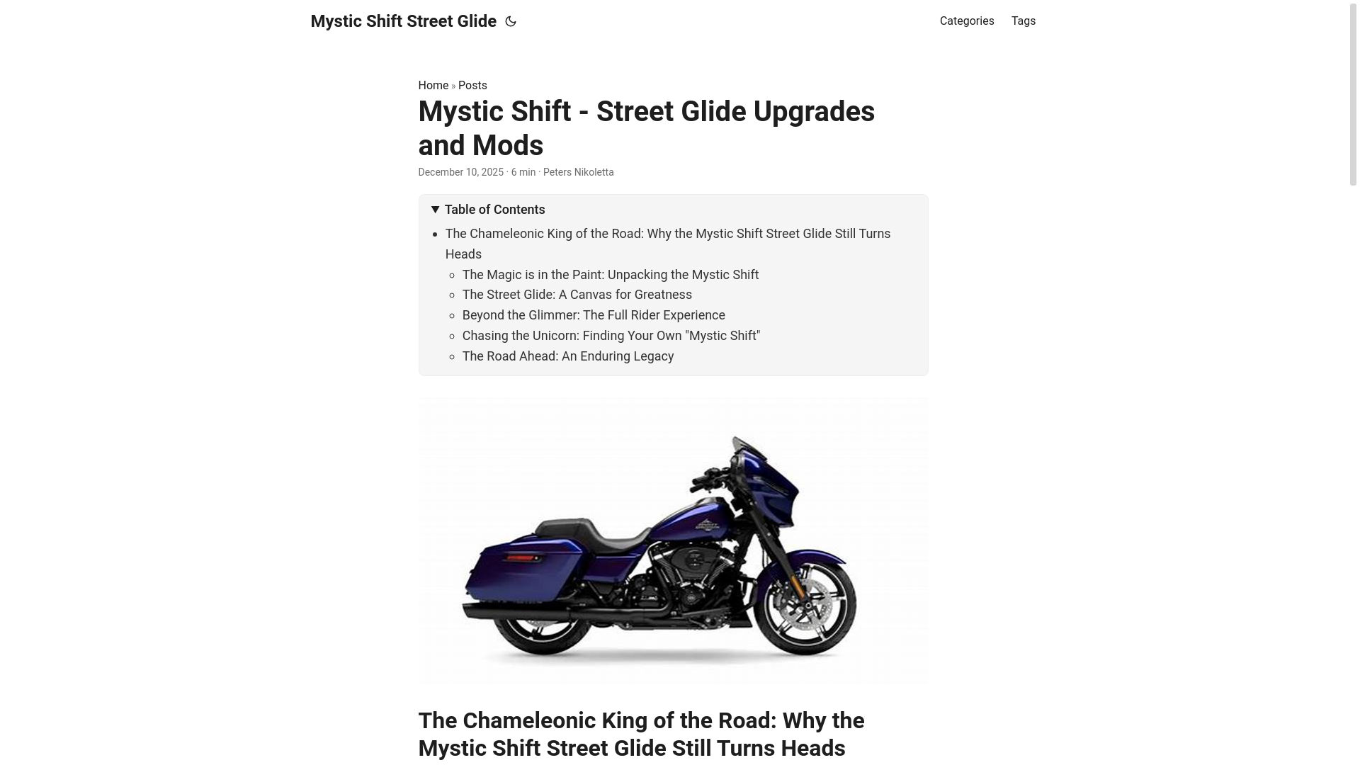 website screenshot of https://mysticshiftstreetglide.pages.dev/