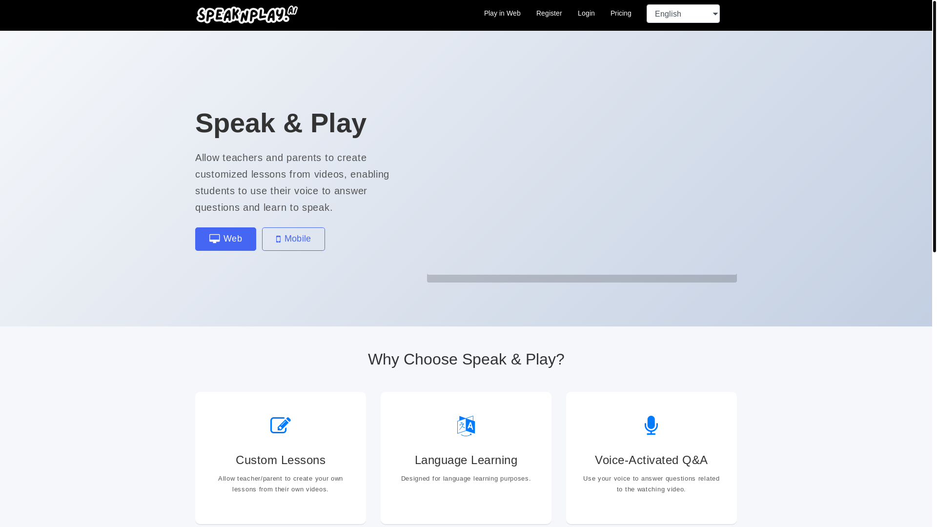 website screenshot of https://speaknplay.pages.dev/