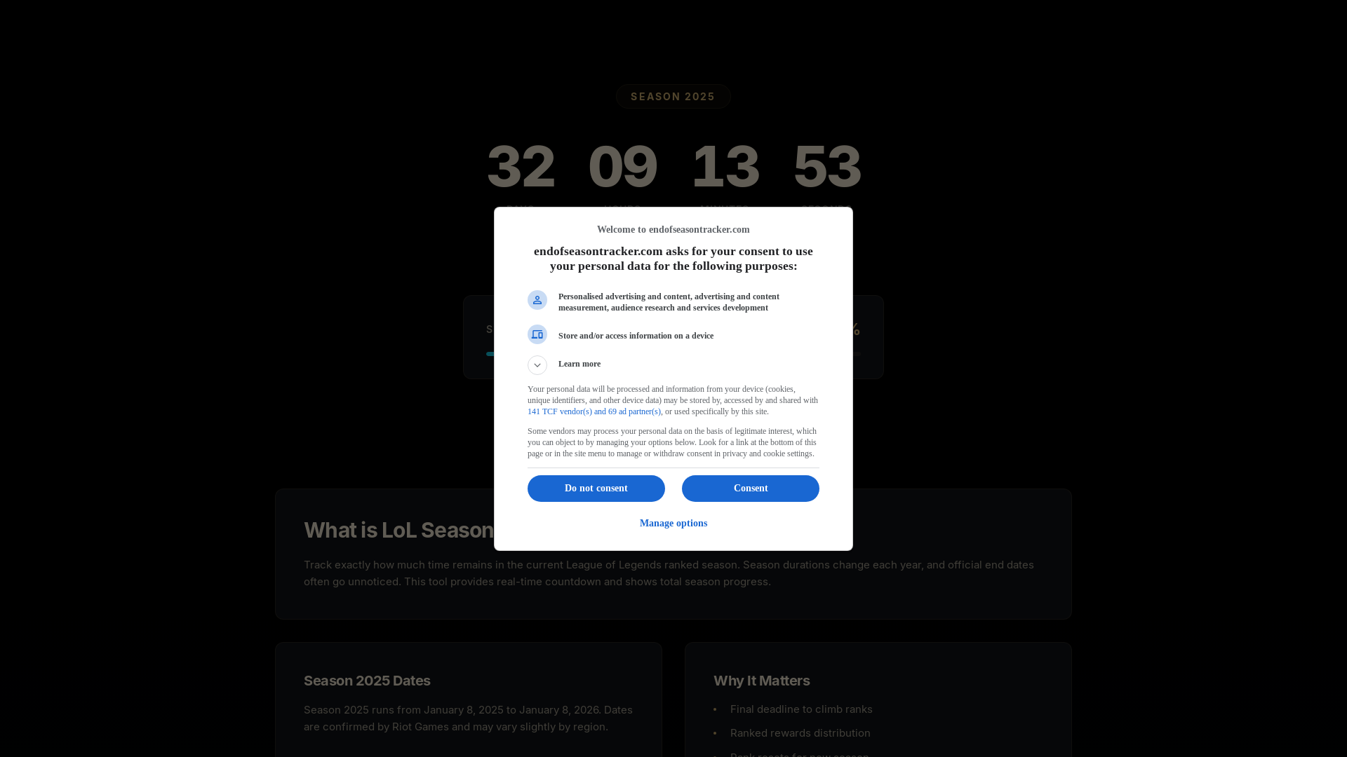 website screenshot of https://endofseasontracker.com/