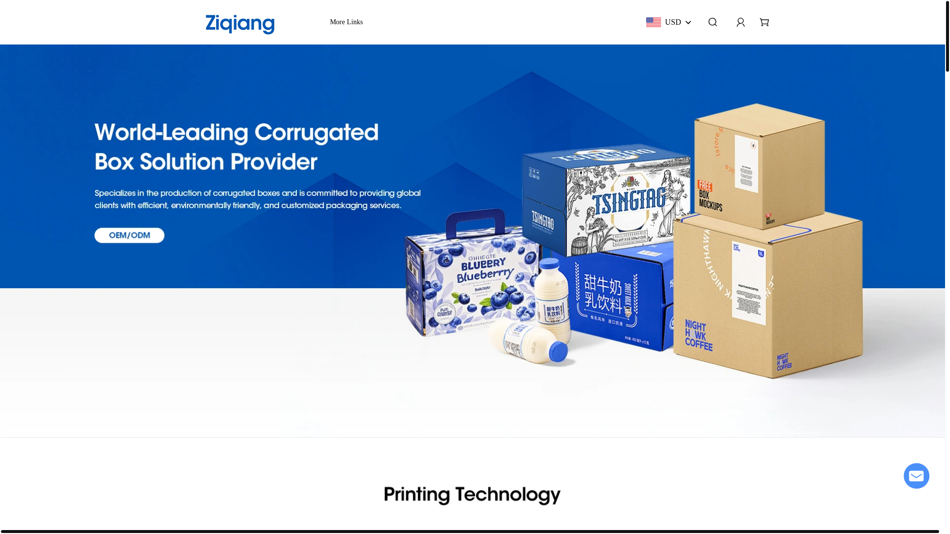 website screenshot of https://ziqiangpackaging.com/