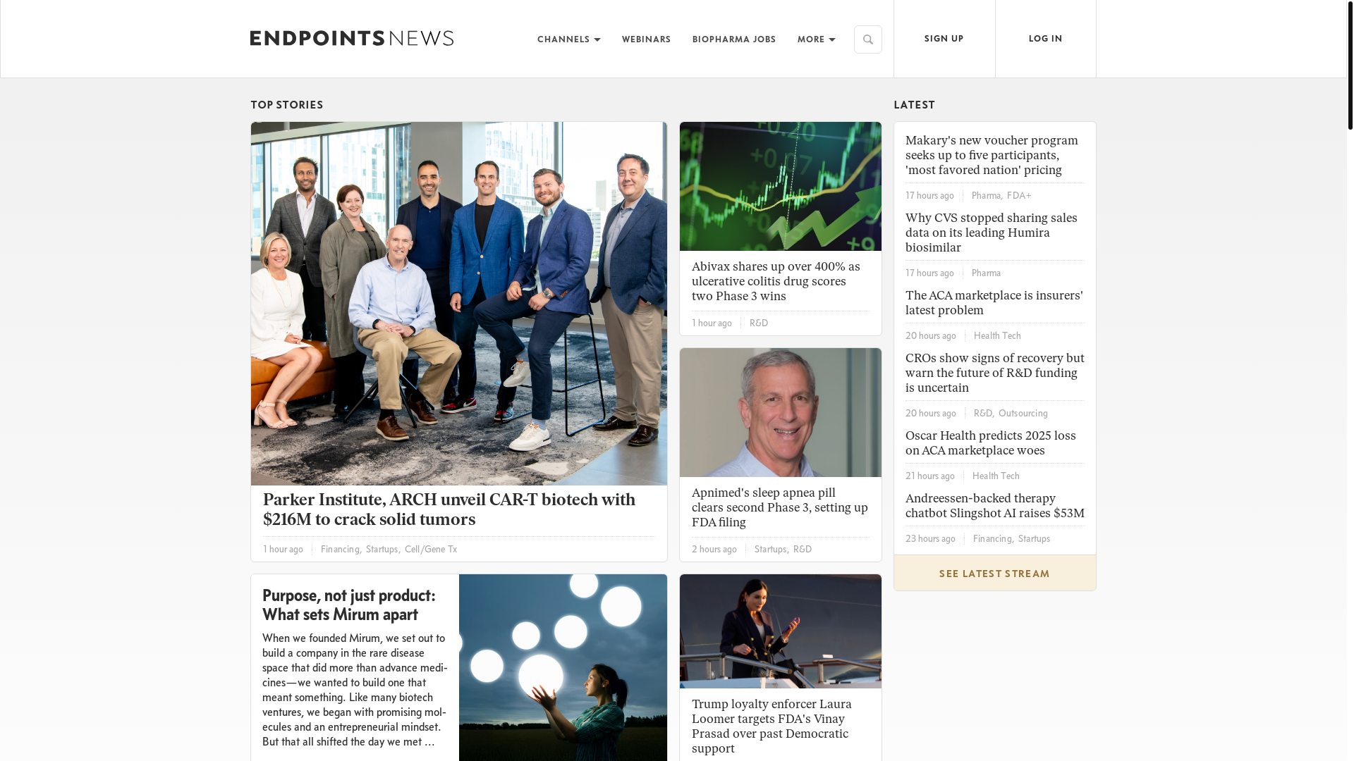 website screenshot of https://endpoints.news/