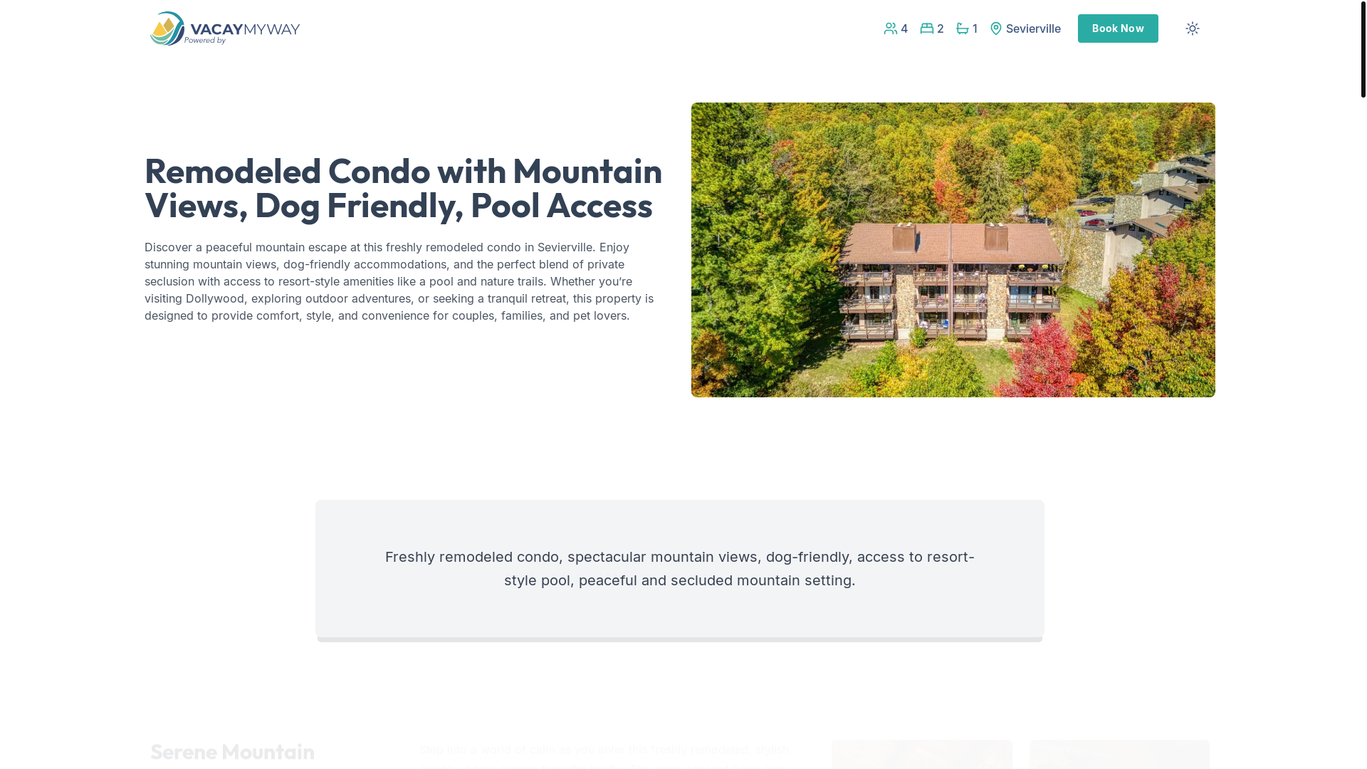 website screenshot of https://smokyview.vacations/