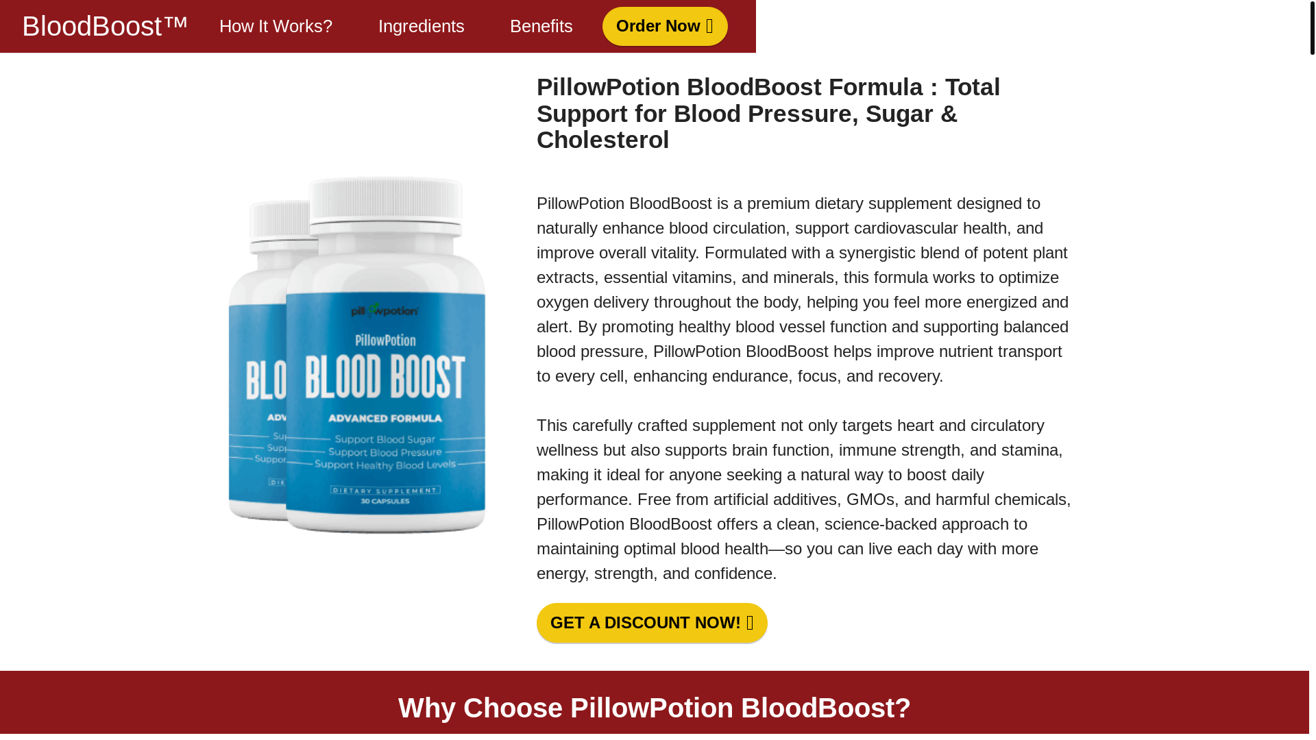 website screenshot of https://pillowpotionbloodboost.org/