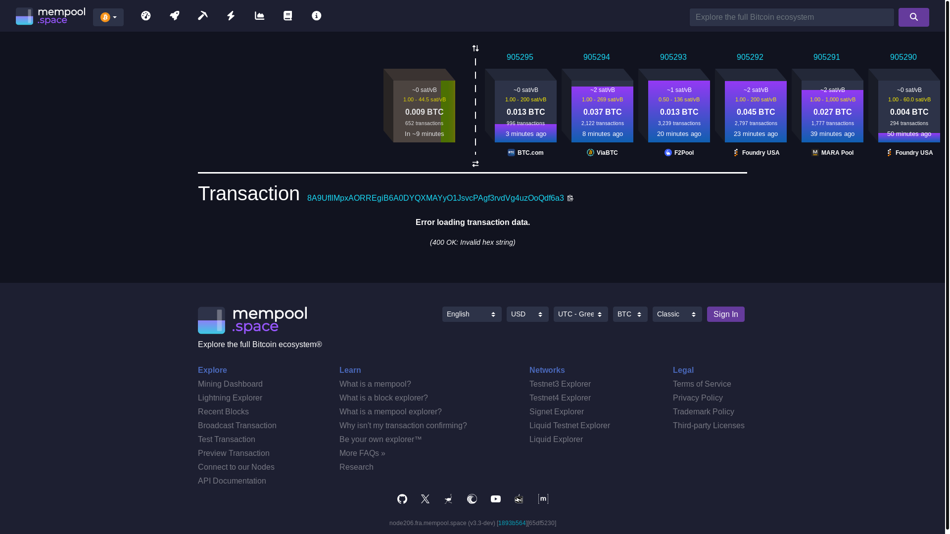 website screenshot of https://mempool.space/tx/8A9UfIlMpxAORREgiB6A0DYQXMAYyO1JsvcPAgf3rvdVg4uzOoQdf6a3