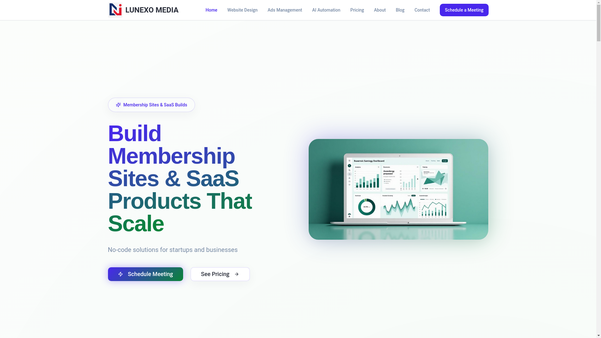 website screenshot of https://lunexomedia.com/