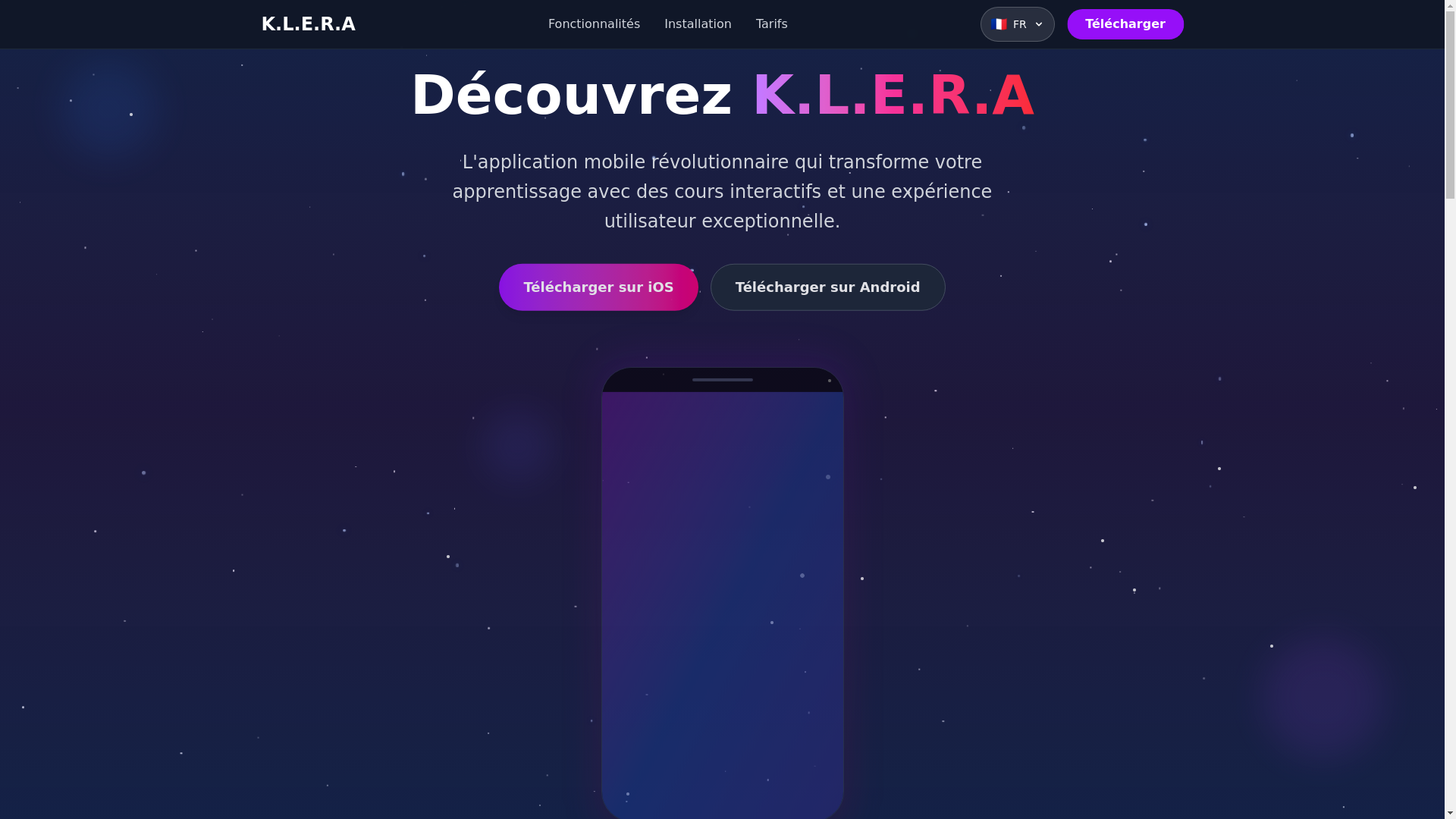 website screenshot of https://klera-mobile-landing-page.pages.dev/