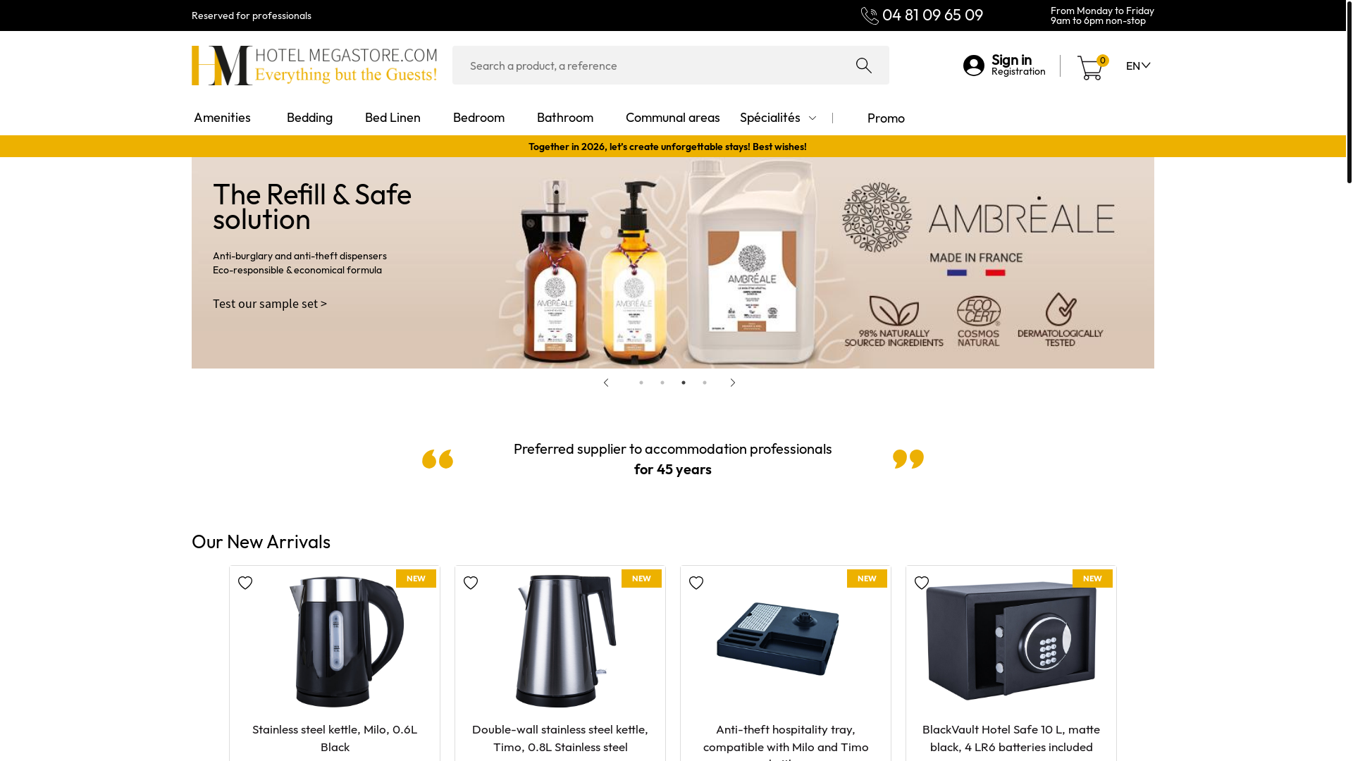 website screenshot of https://www.hotelmegastore.com/