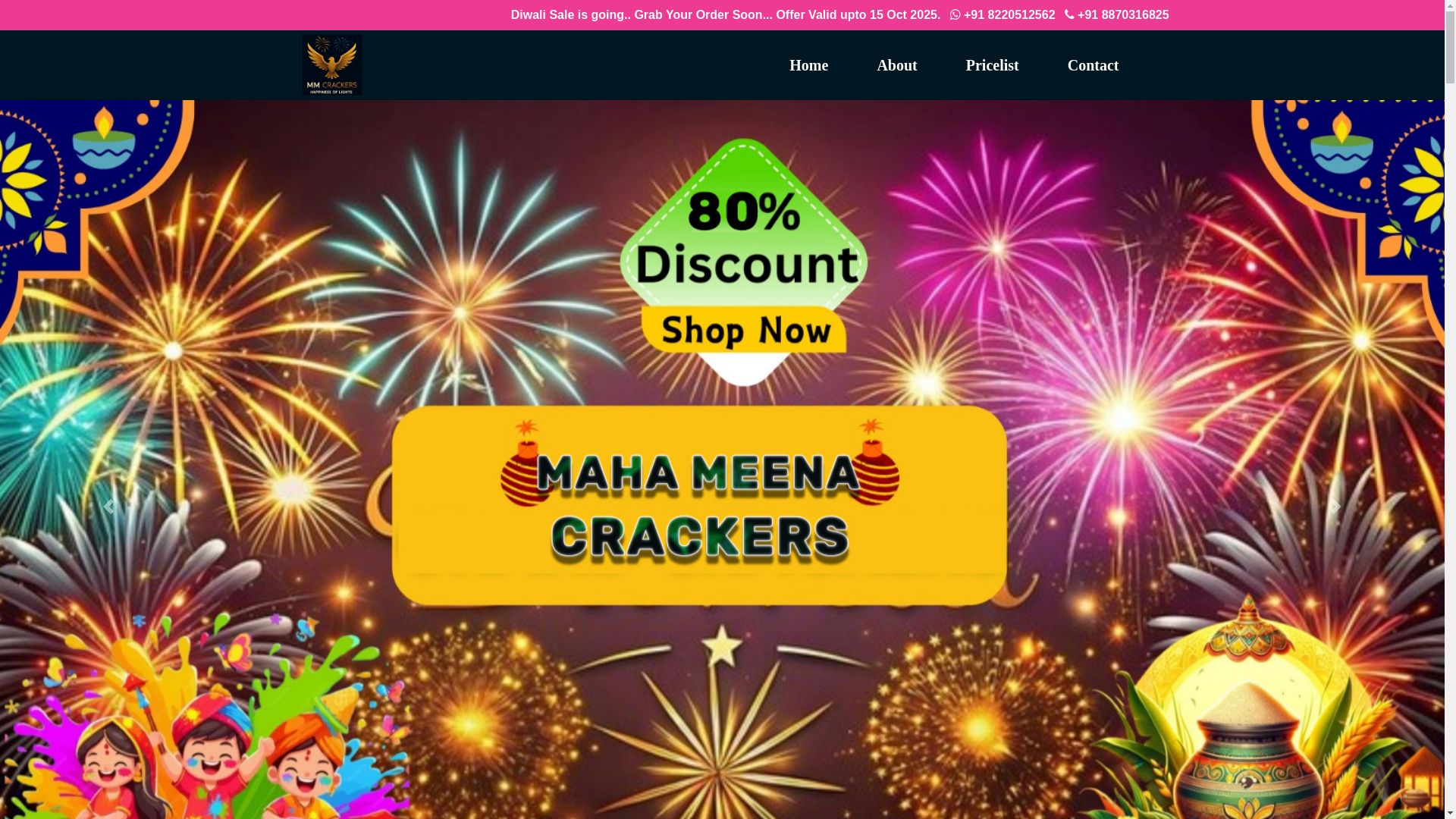 website screenshot of https://mahameenacrackers.com/